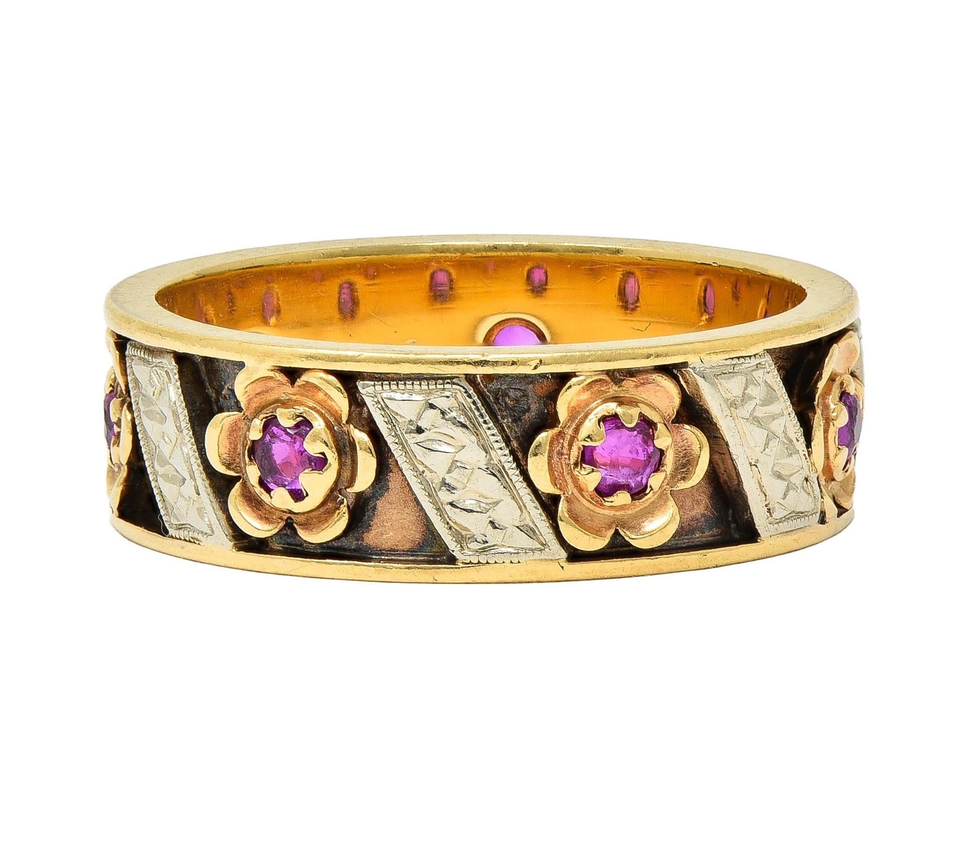 1950's 0.52 CTW Ruby 14 Karat Two-Tone Gold Vintage Floral Band Ring