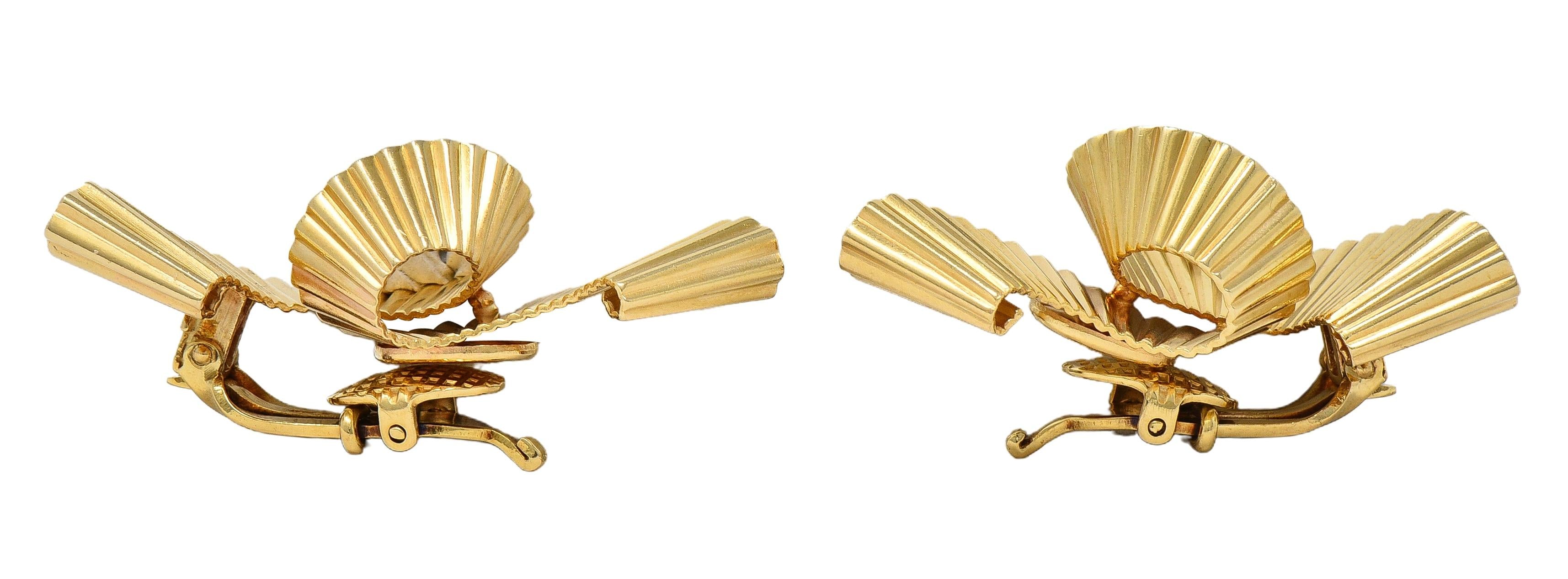 Tiffany & Co. Retro 14 Karat Yellow Gold Pleated Scroll Ear-Clip Earrings