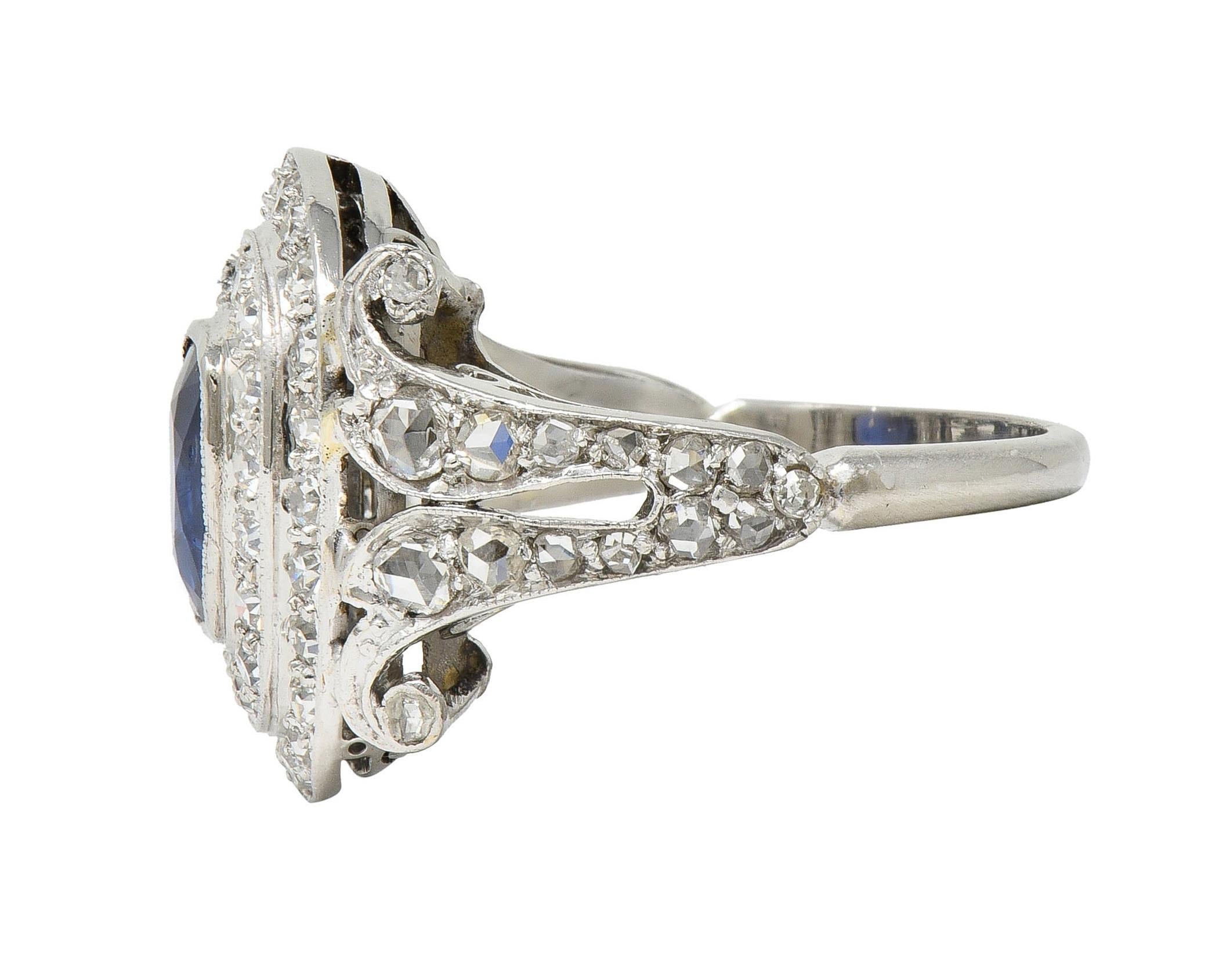 Art Deco 2.45 CTW No Heat Burma Sapphire Diamond Platinum Vintage Halo Ring GIA