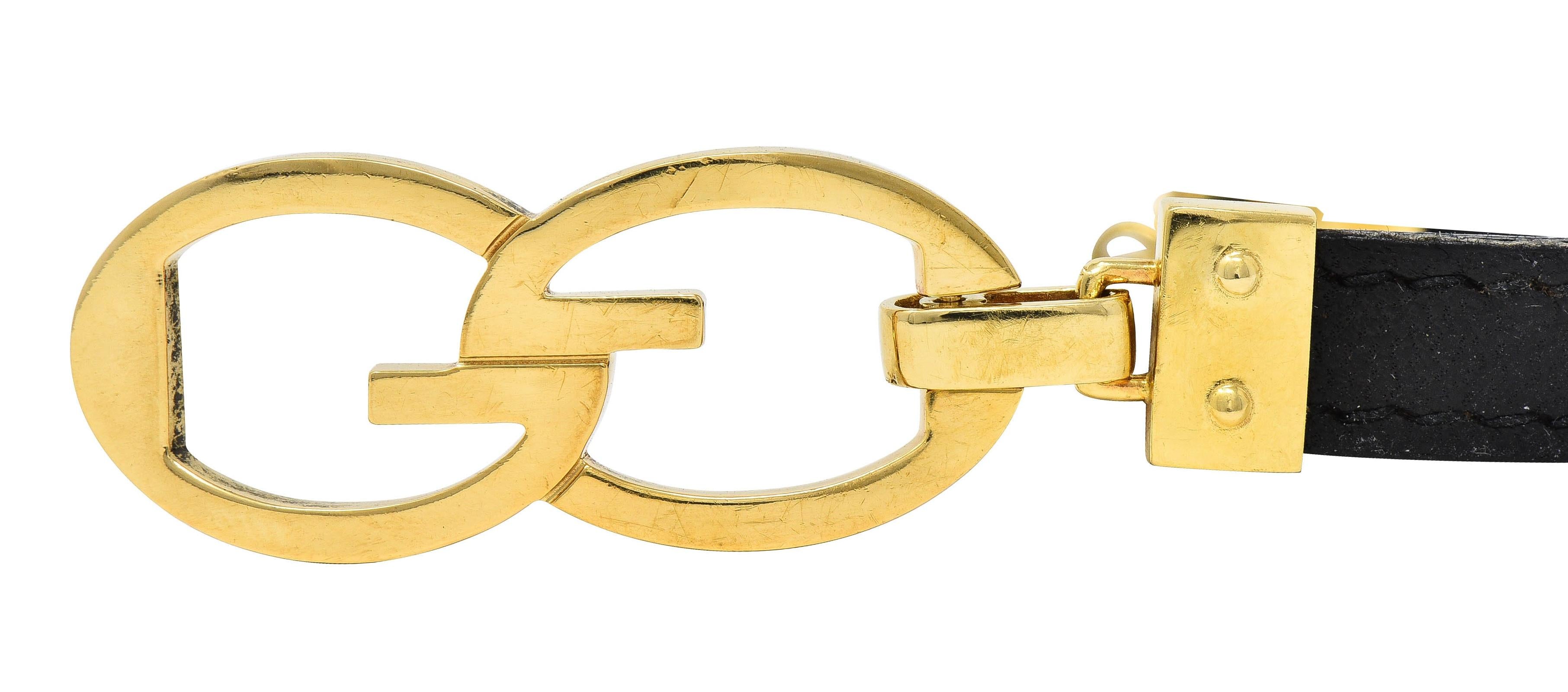 Gucci 1990's 18 Karat Yellow Gold Leather Interlocking G Vintage Toggle Bracelet