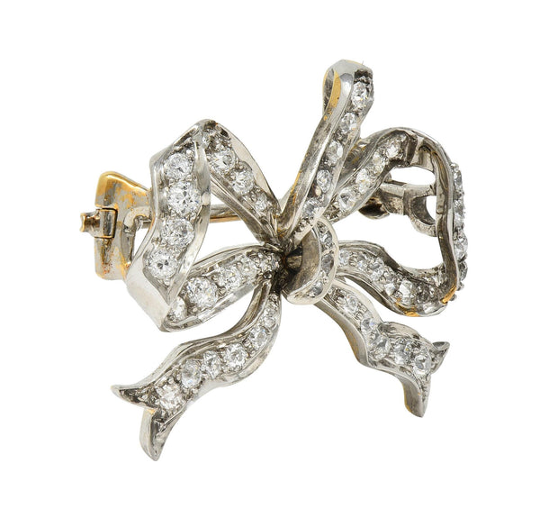 Tiffany & Co. Belle Epoque Antique Diamond Platinum 18 Karat Gold Bow Brooch