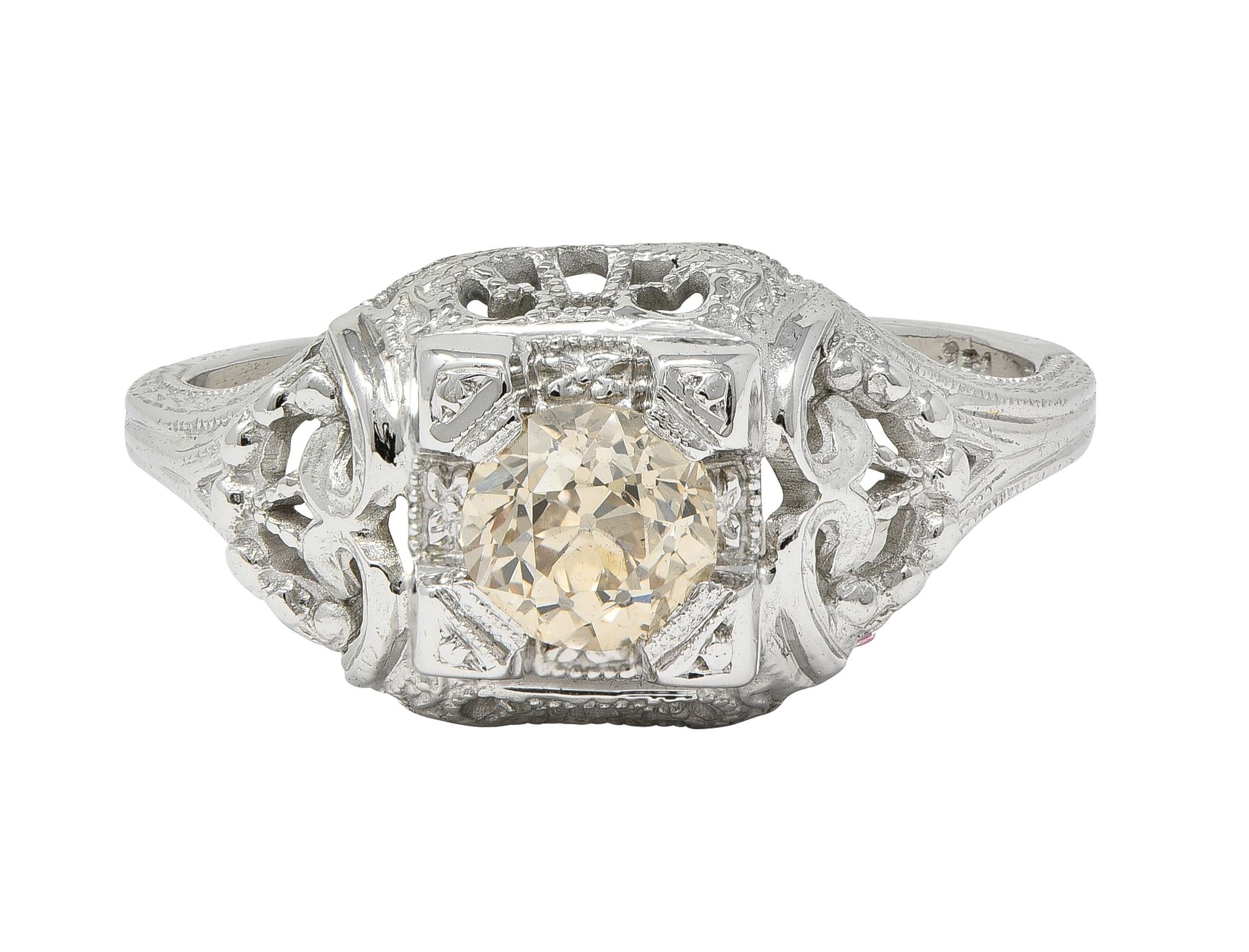 Art Deco 0.42 CTW Fancy Brown-Yellow Diamond 18K Vintage Engagement Ring