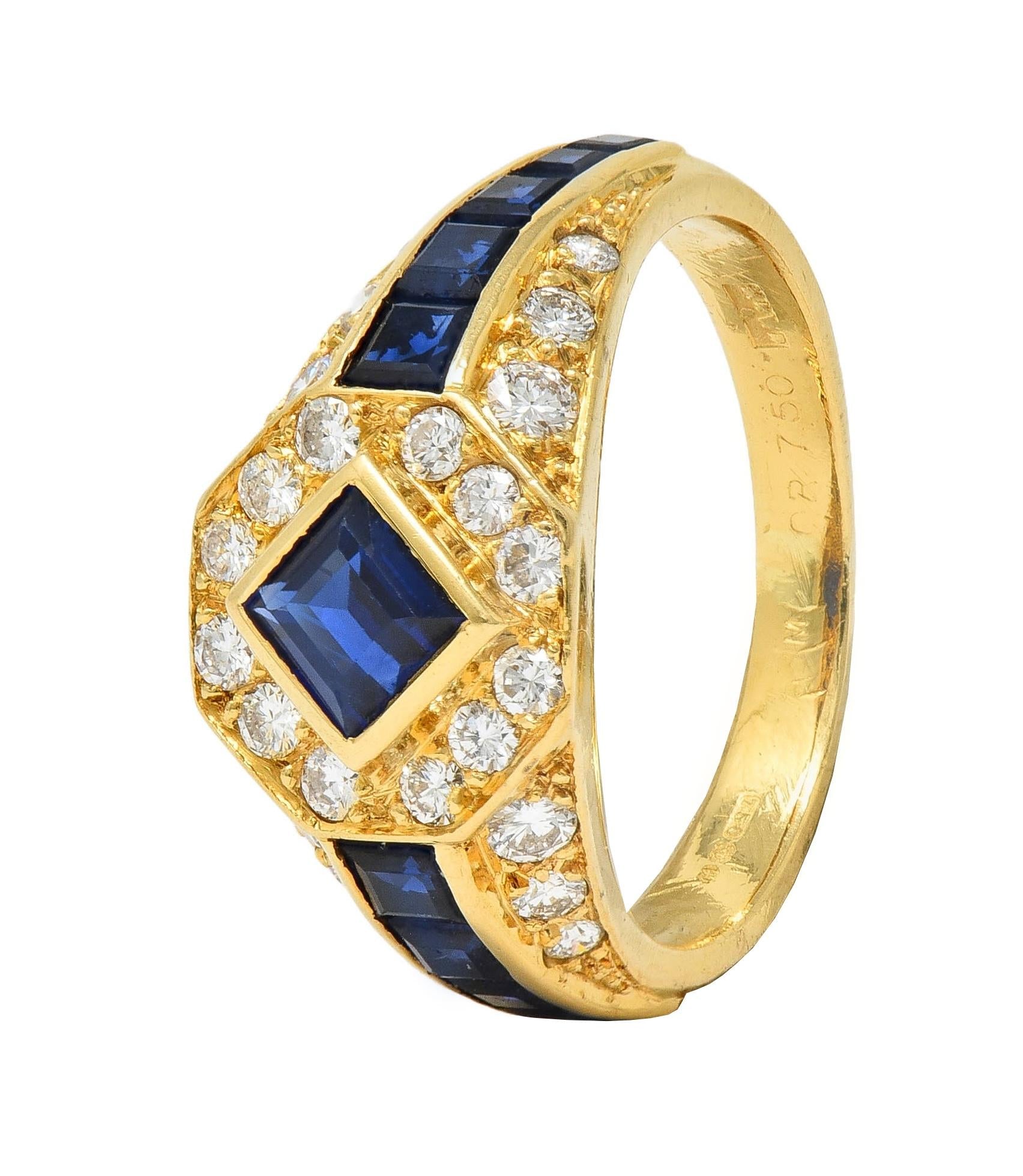 1957 French 2.52 CTW Sapphire Diamond 18 Karat Yellow Gold Vintage Halo Ring