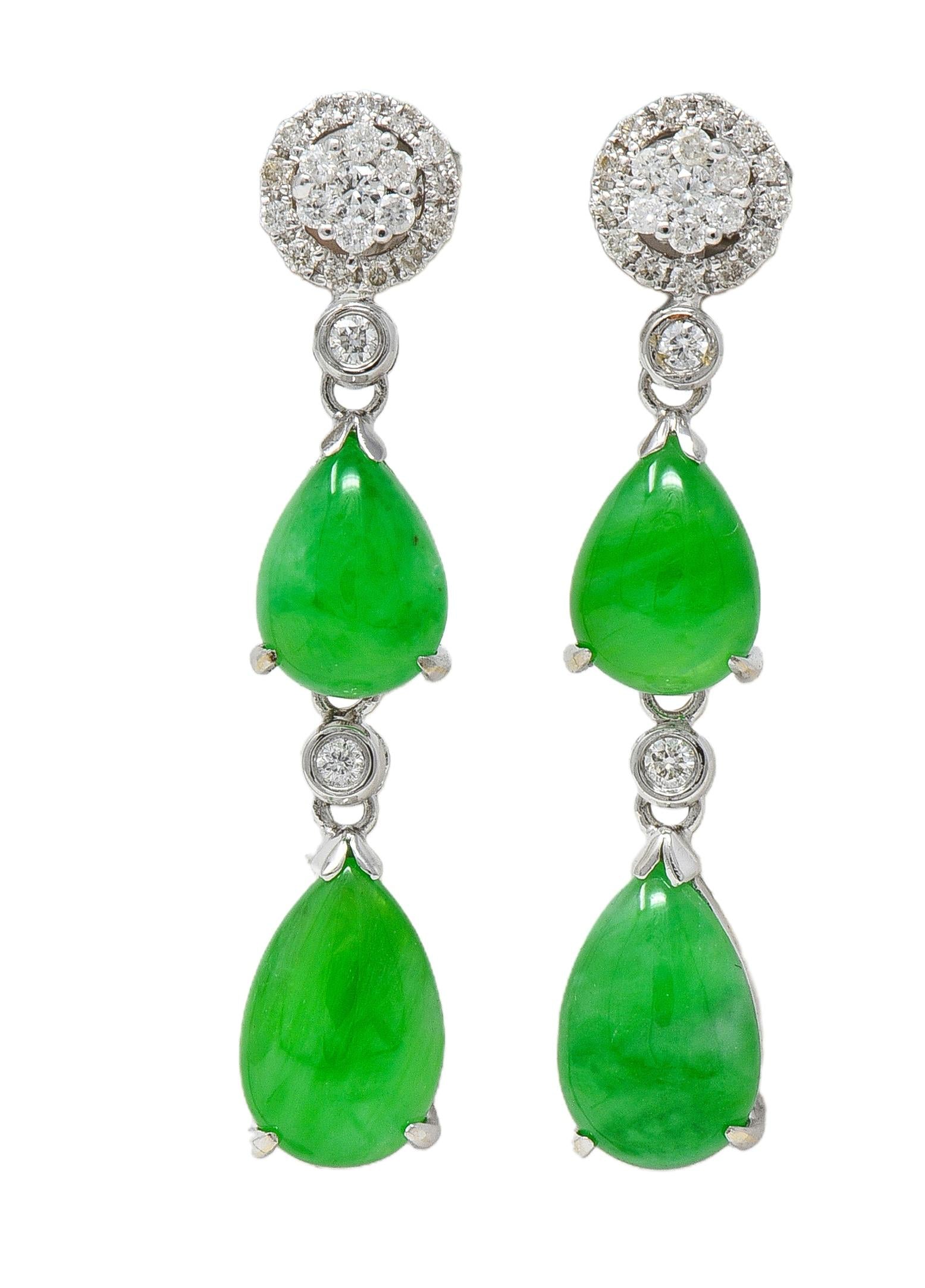 Contemporary Jade Diamond 18 Karat White Gold Drop Earrings