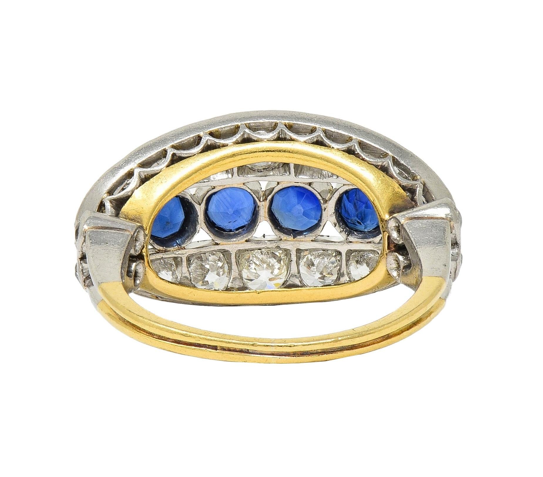 Art Deco 1.89 CTW Sapphire Diamond Platinum 18 Karat Gold Vintage Band Ring