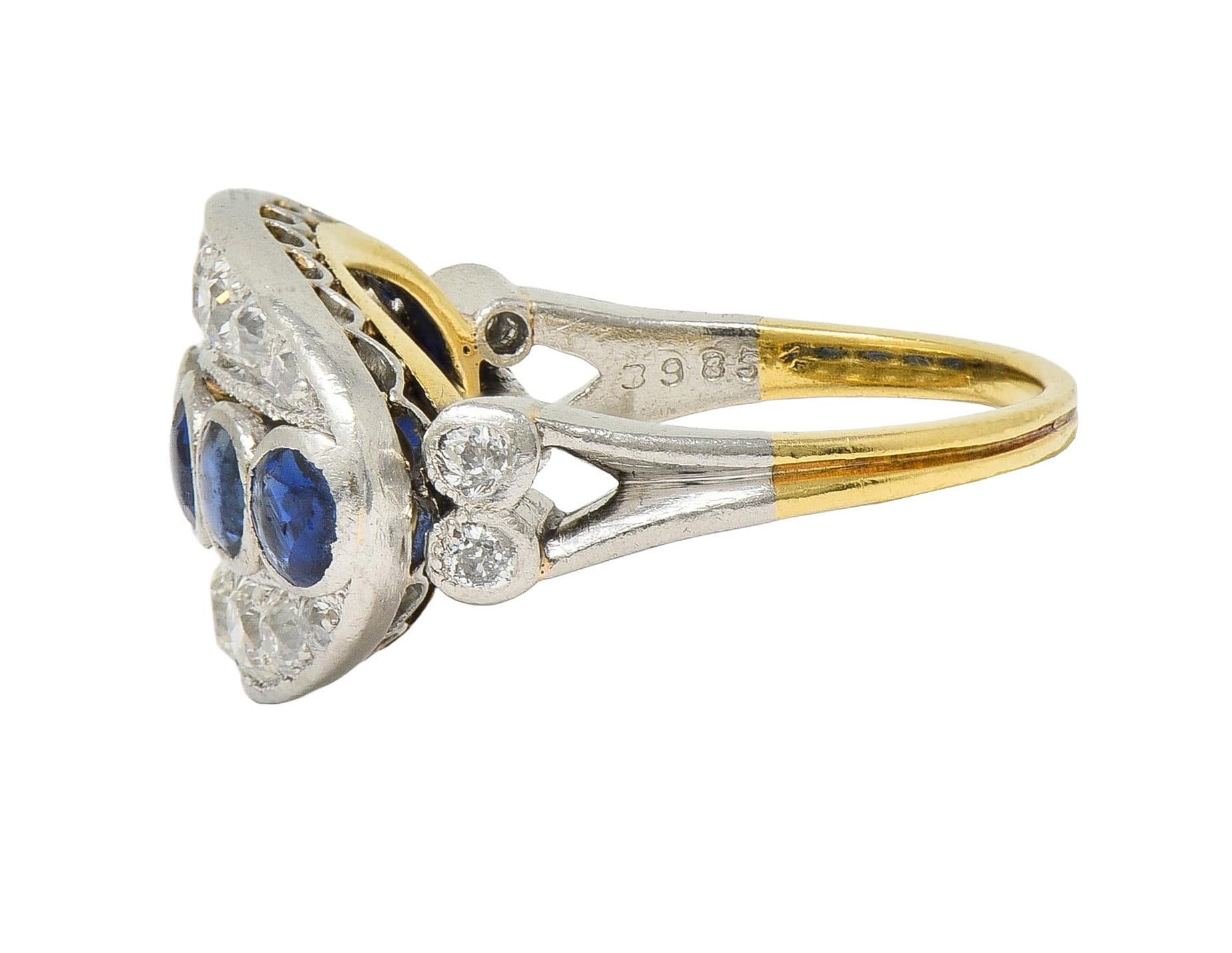 Art Deco 1.89 CTW Sapphire Diamond Platinum 18 Karat Gold Vintage Band Ring