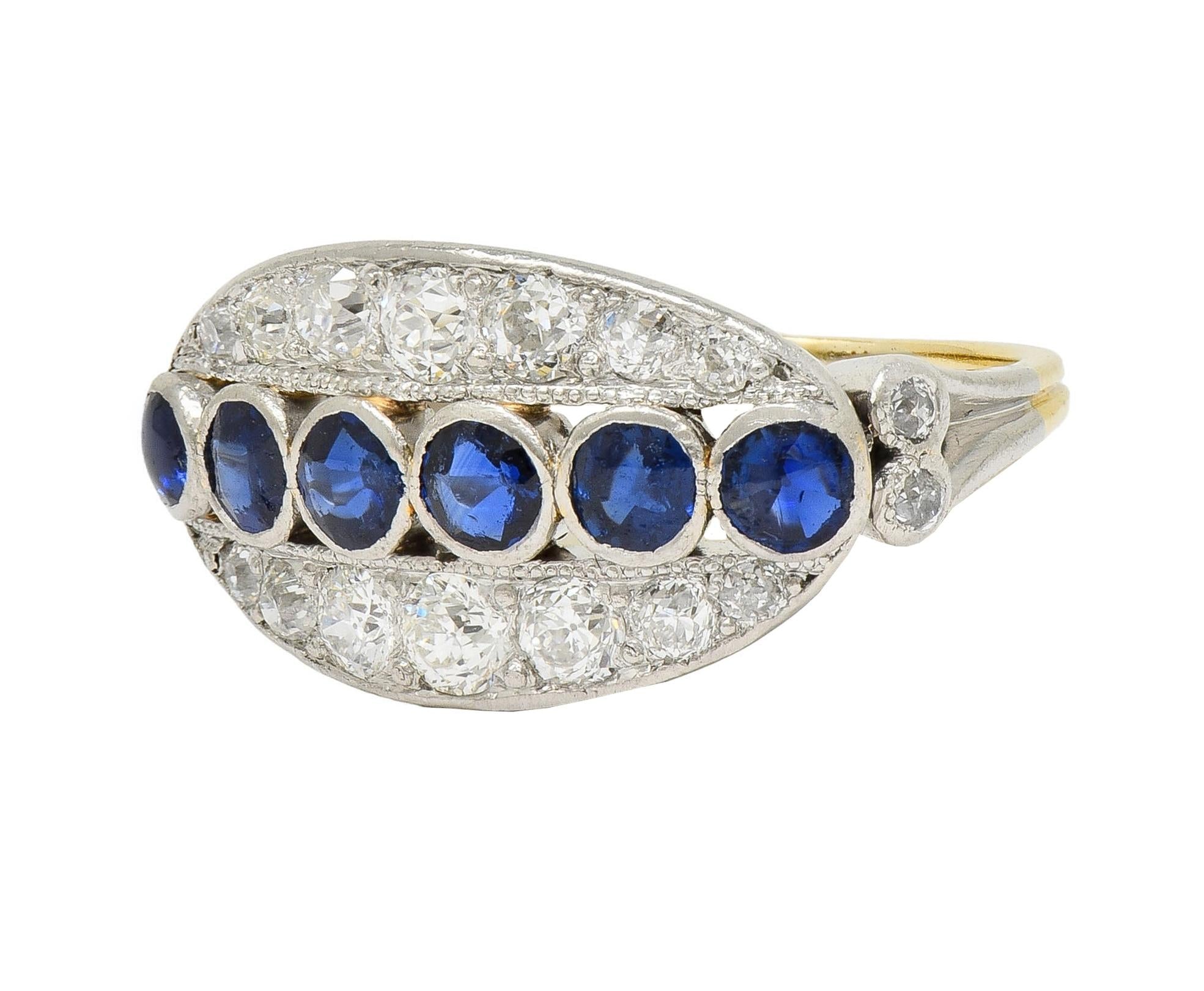 Art Deco 1.89 CTW Sapphire Diamond Platinum 18 Karat Gold Vintage Band Ring