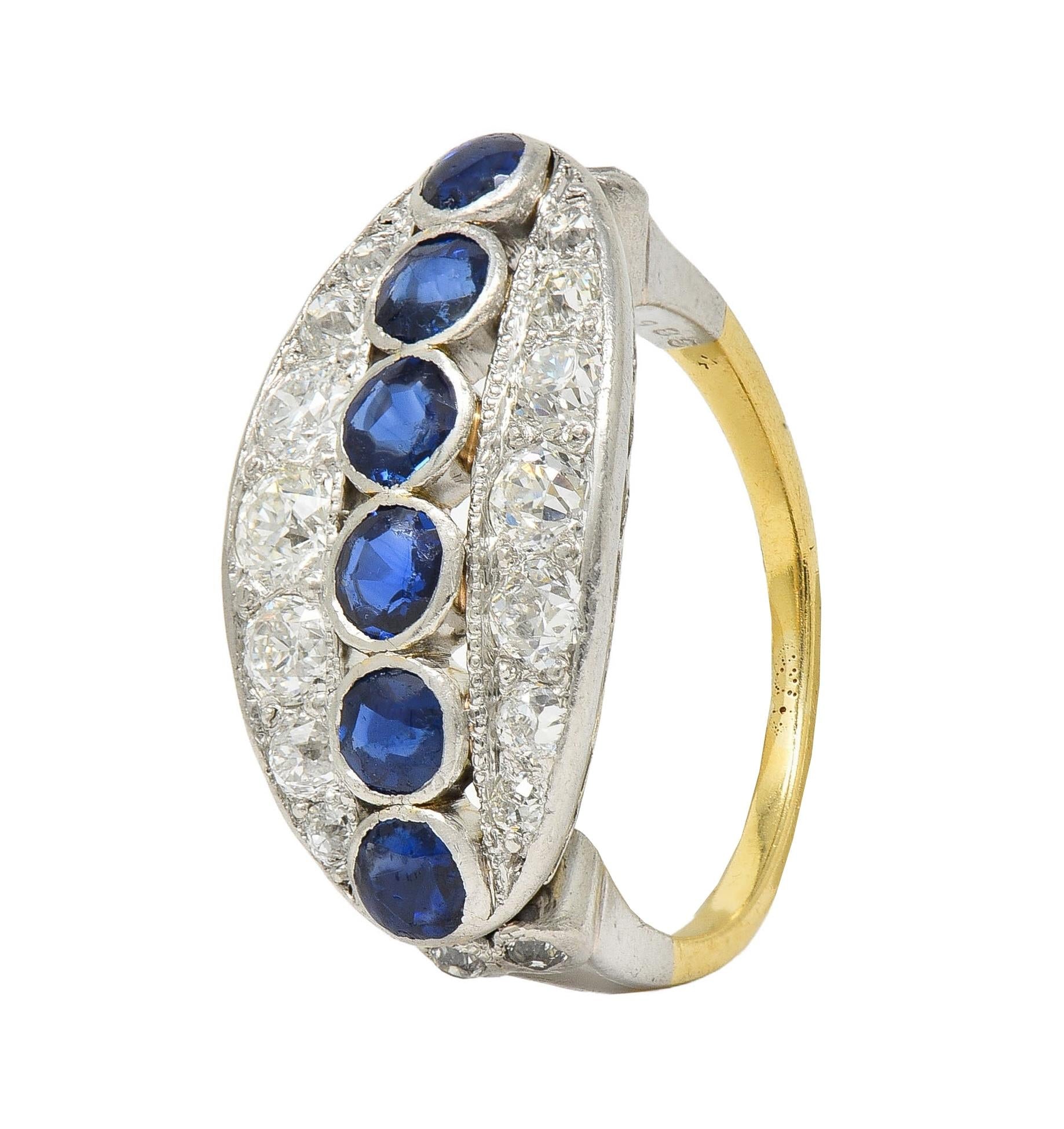 Art Deco 1.89 CTW Sapphire Diamond Platinum 18 Karat Gold Vintage Band Ring