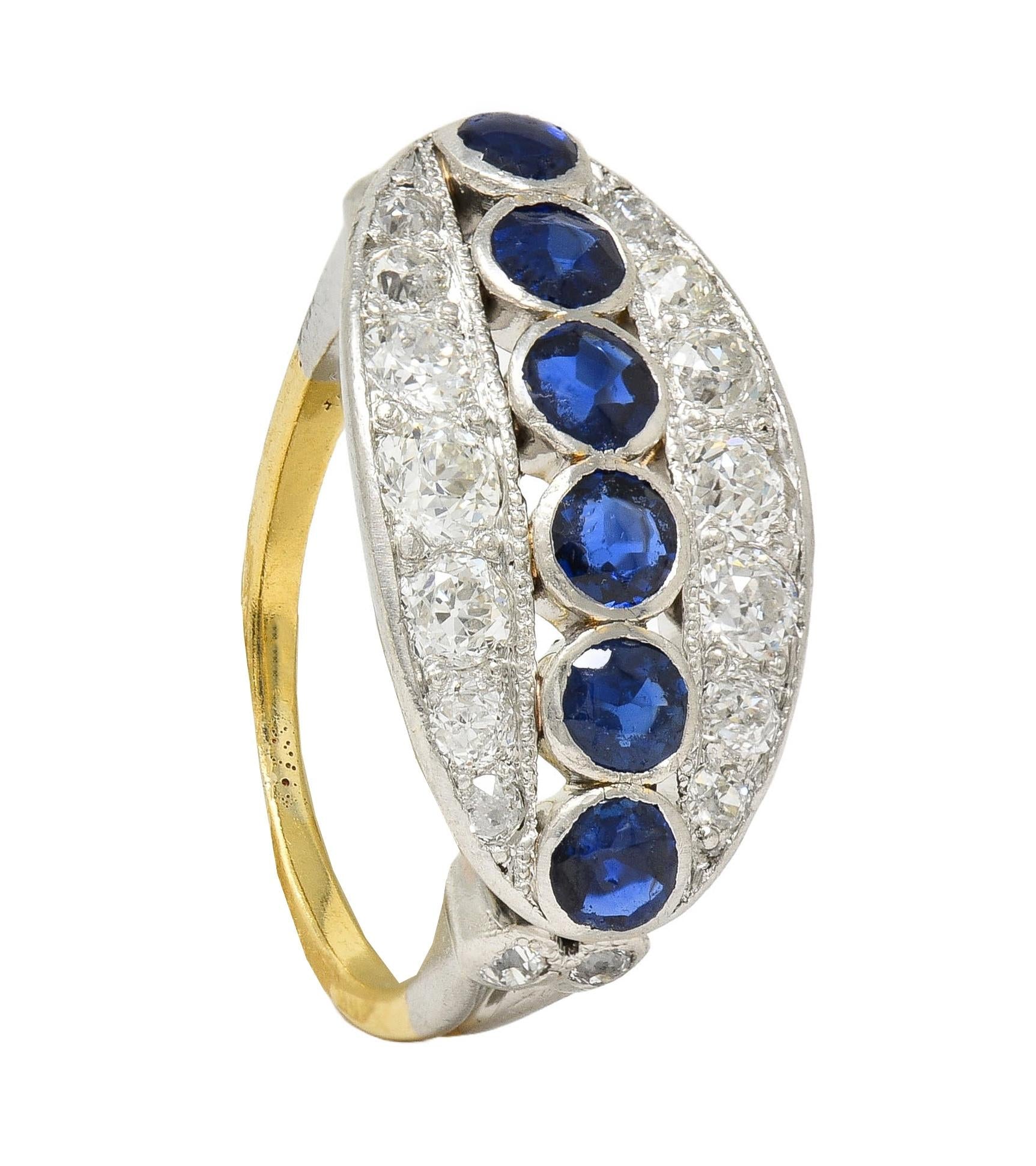 Art Deco 1.89 CTW Sapphire Diamond Platinum 18 Karat Gold Vintage Band Ring