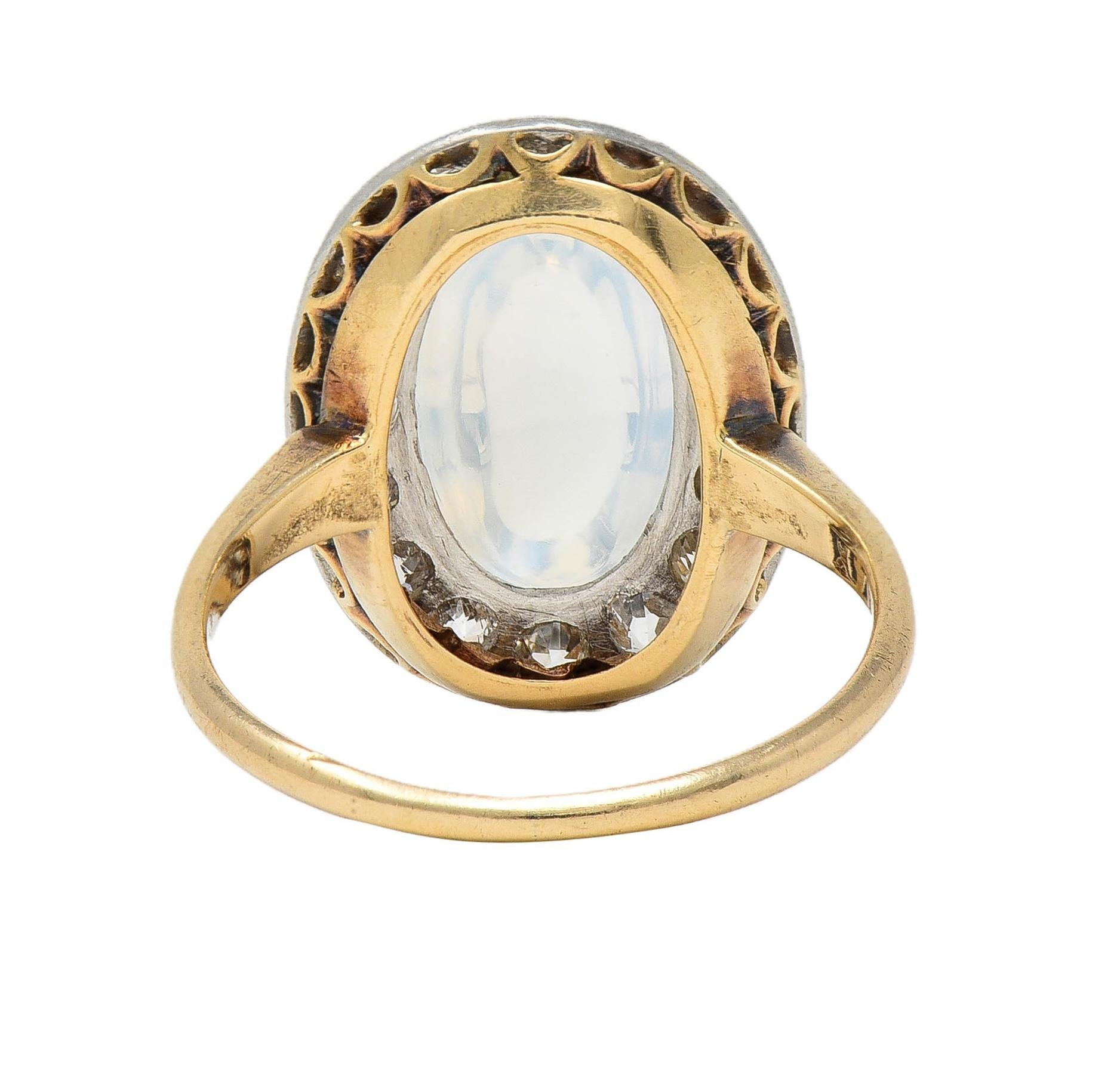 Edwardian 1.12 CTW Moonstone Diamond Platinum 14 Karat Gold Antique Halo Ring