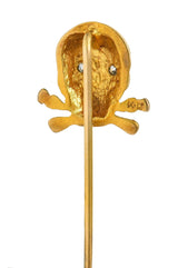 Victorian Diamond 14 Karat Yellow Gold Skull & Crossbones Antique Stickpin