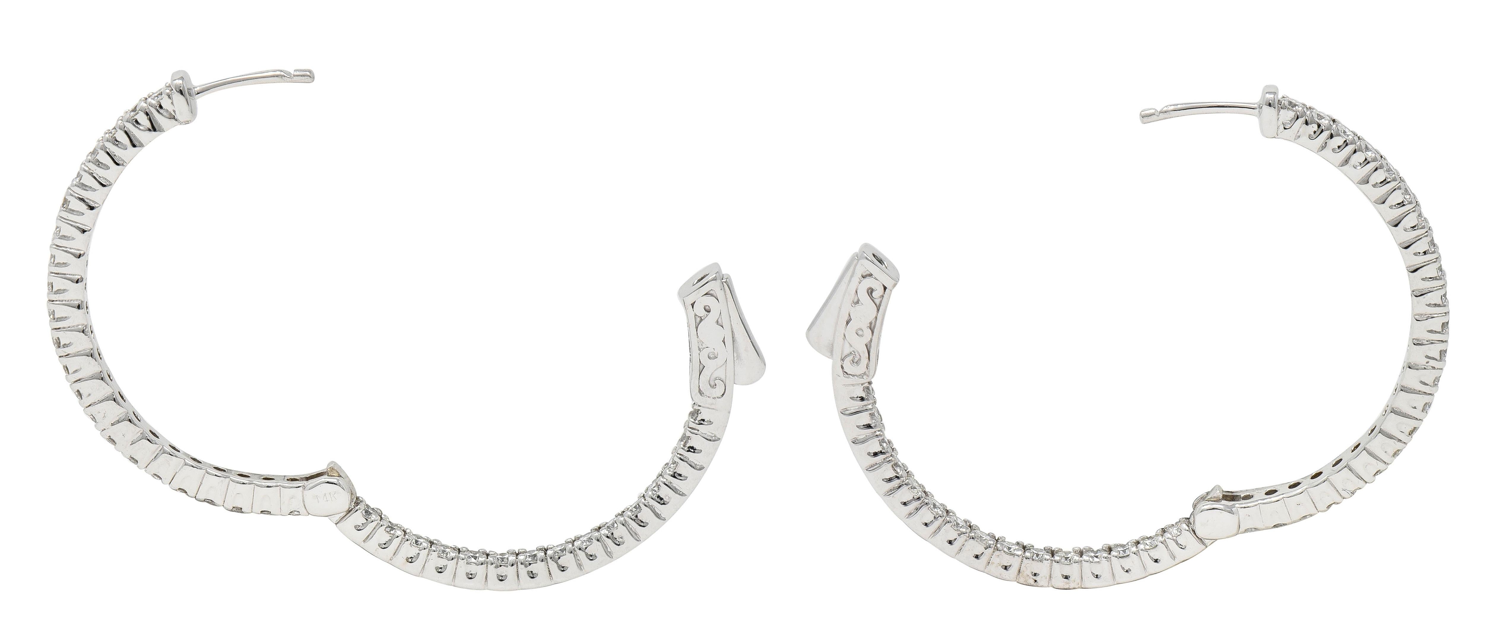 1.48 CTW Diamond 14 Karat White Gold Inside Outside 30 MM Hoop Earrings