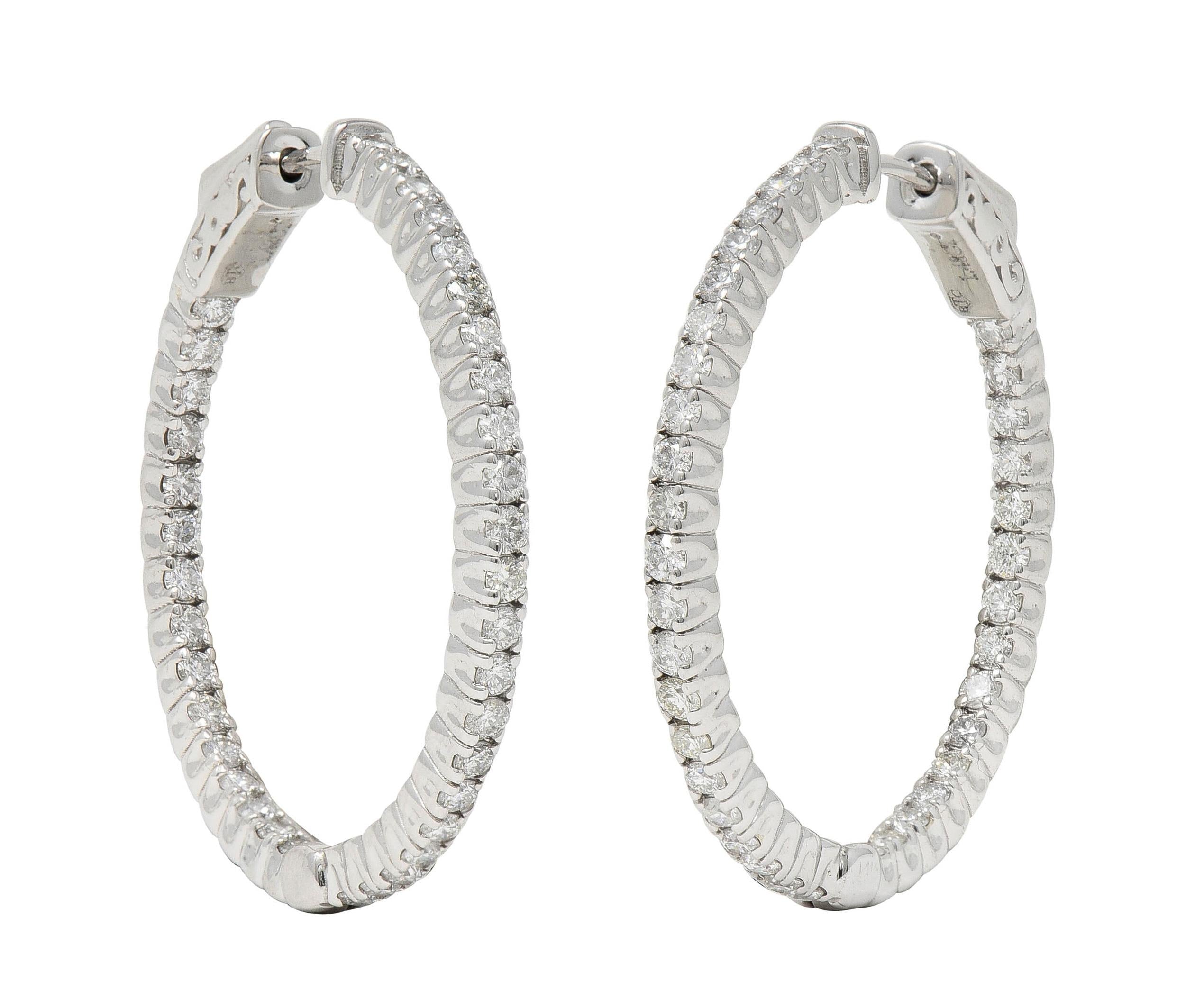 1.48 CTW Diamond 14 Karat White Gold Inside Outside 30 MM Hoop Earrings