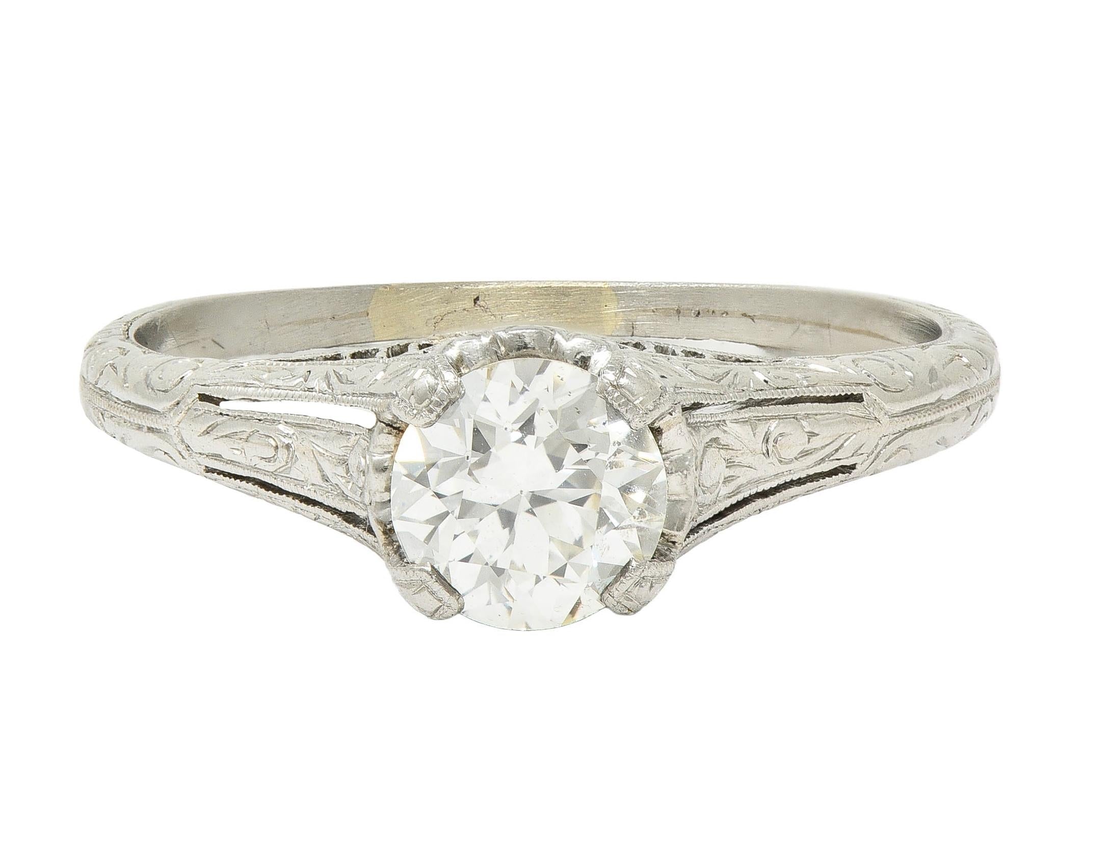 Edwardian 0.72 CTW OEC Diamond Platinum Antique Scroll Solitaire Engagement Ring