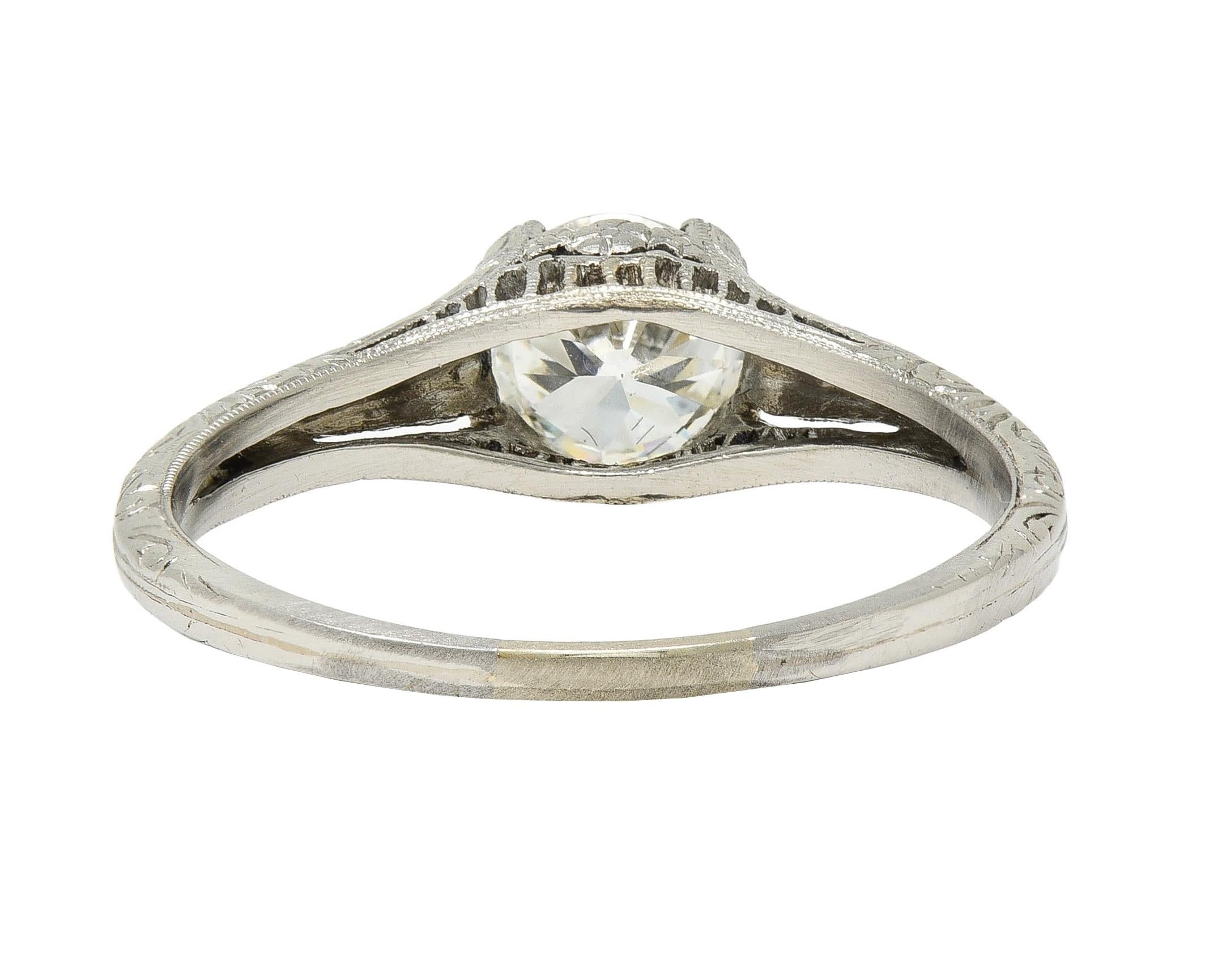 Edwardian 0.72 CTW OEC Diamond Platinum Antique Scroll Solitaire Engagement Ring