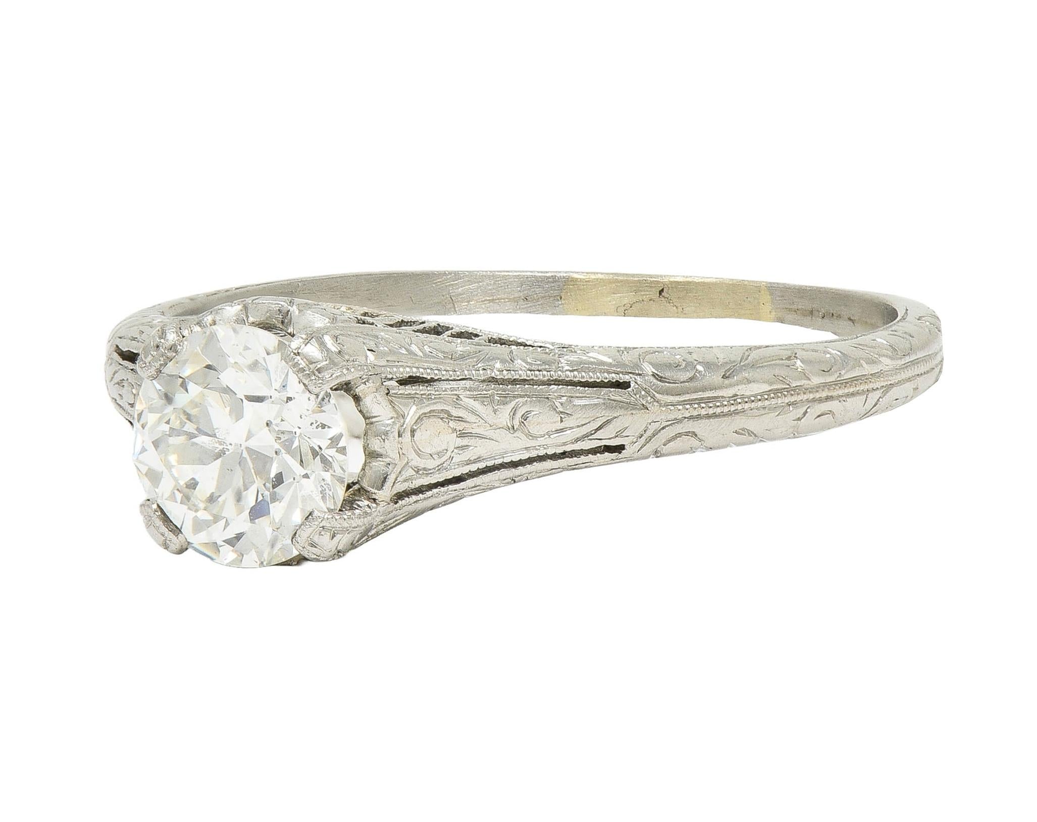 Edwardian 0.72 CTW OEC Diamond Platinum Antique Scroll Solitaire Engagement Ring