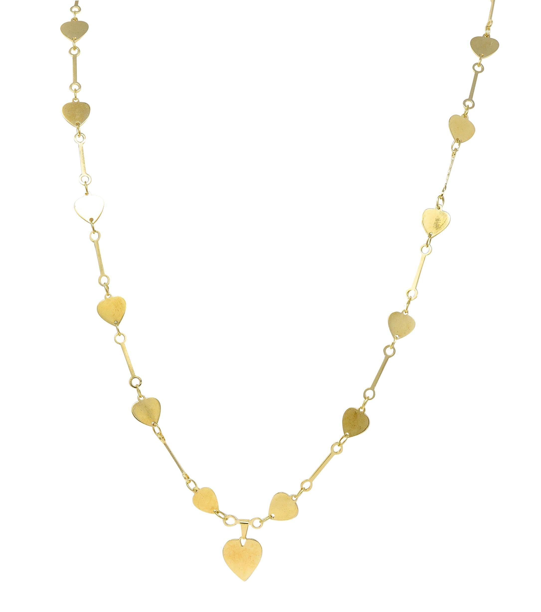 1950's 14 Karat Yellow Gold Vintage Fancy Heart Link Chain Necklace