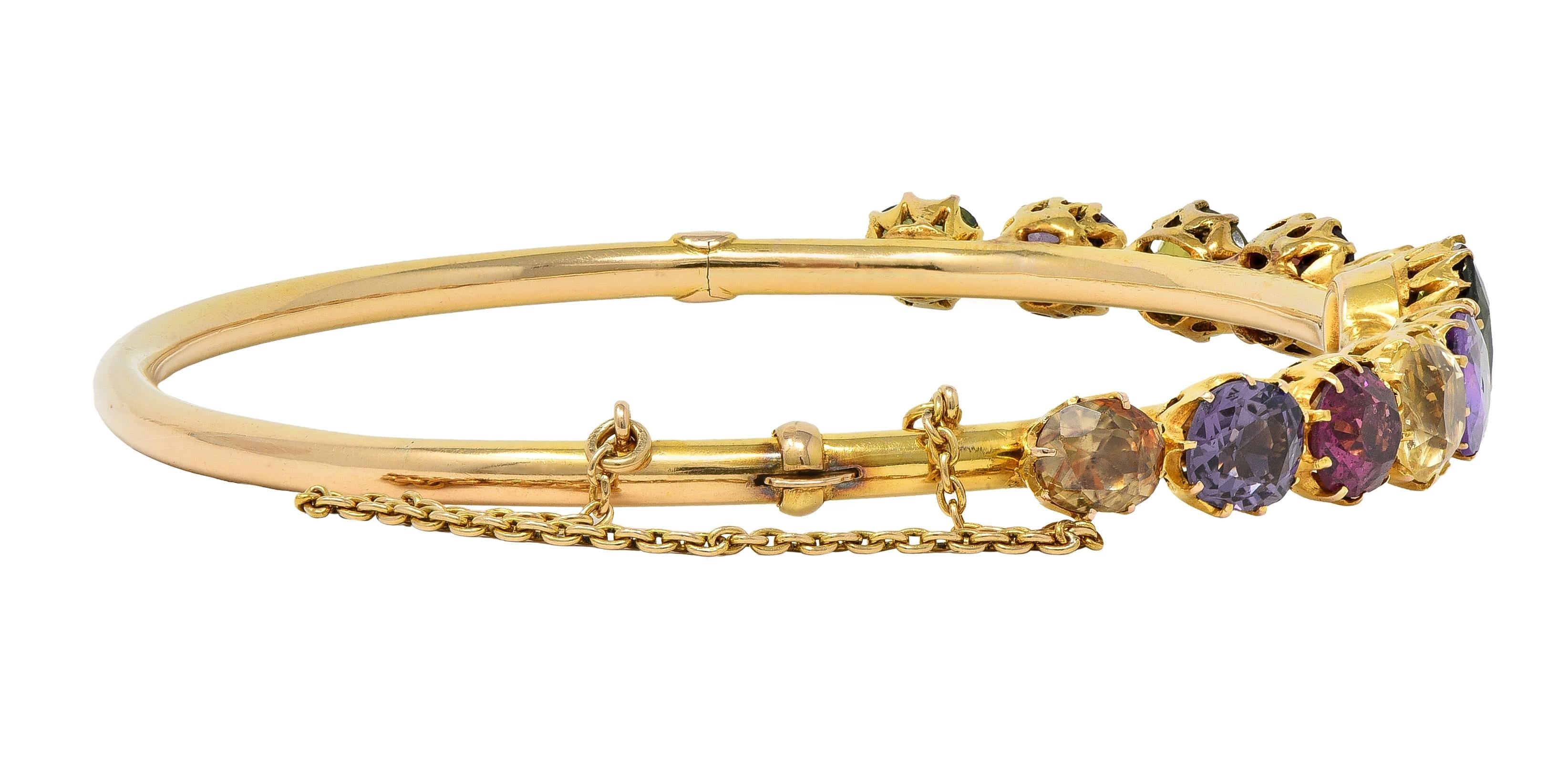 Victorian 16.38 CTW Sapphire Garnet 14K Gold Antique Harlequin Bangle Bracelet