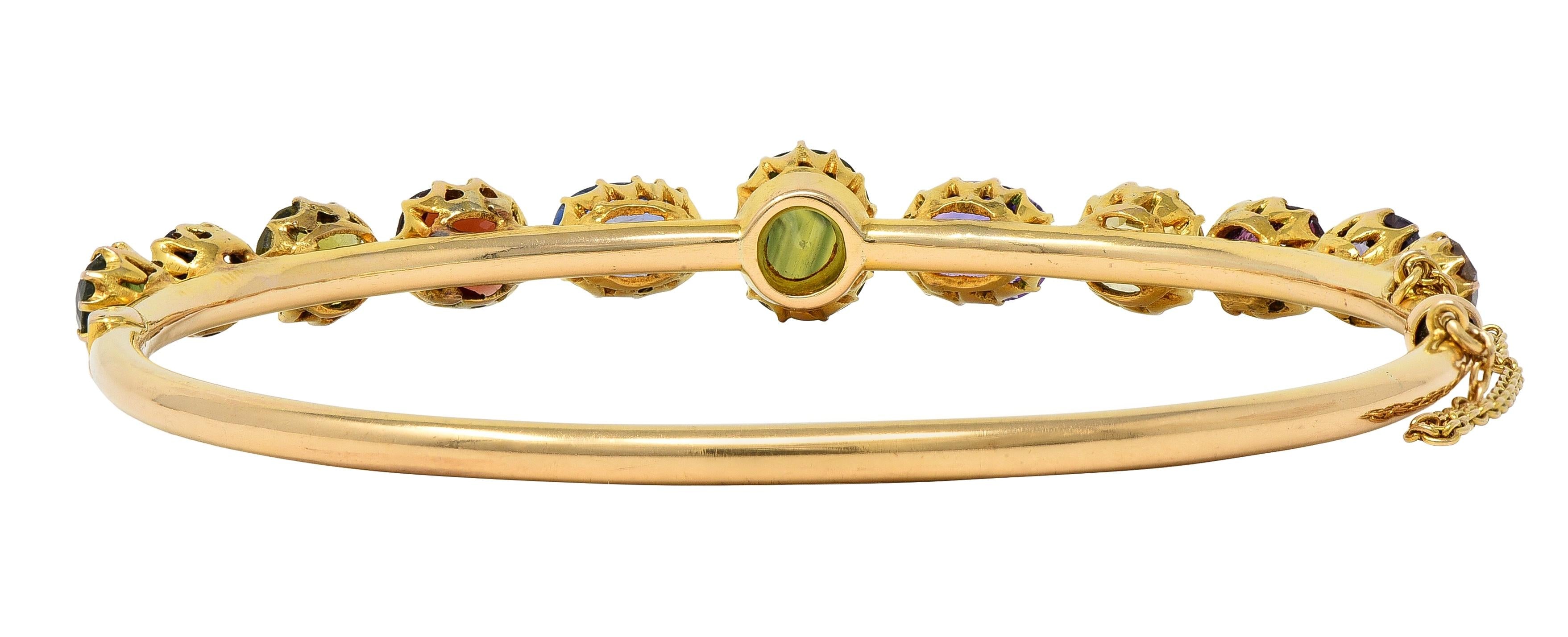 Victorian 16.38 CTW Sapphire Garnet 14K Gold Antique Harlequin Bangle Bracelet