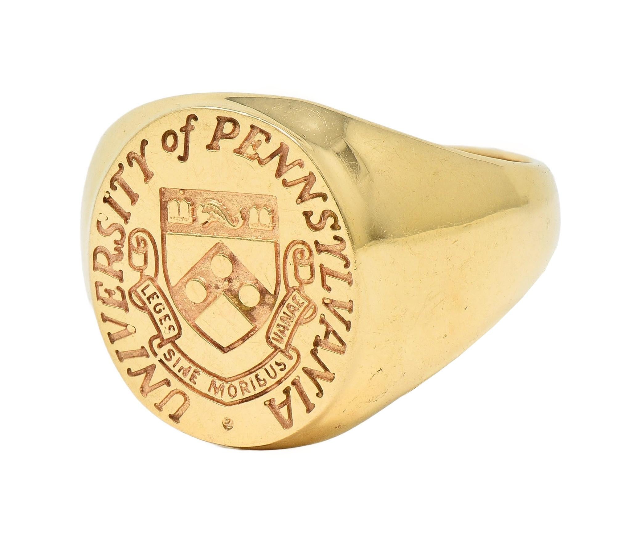 14 Karat Yellow Gold Vintage UPenn University Pennsylvania Intaglio Signet Ring