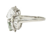 Mid-Century 5.13 CTW Fancy Green Diamond Platinum Toi-Et-Moi Bypass Vintage Ring