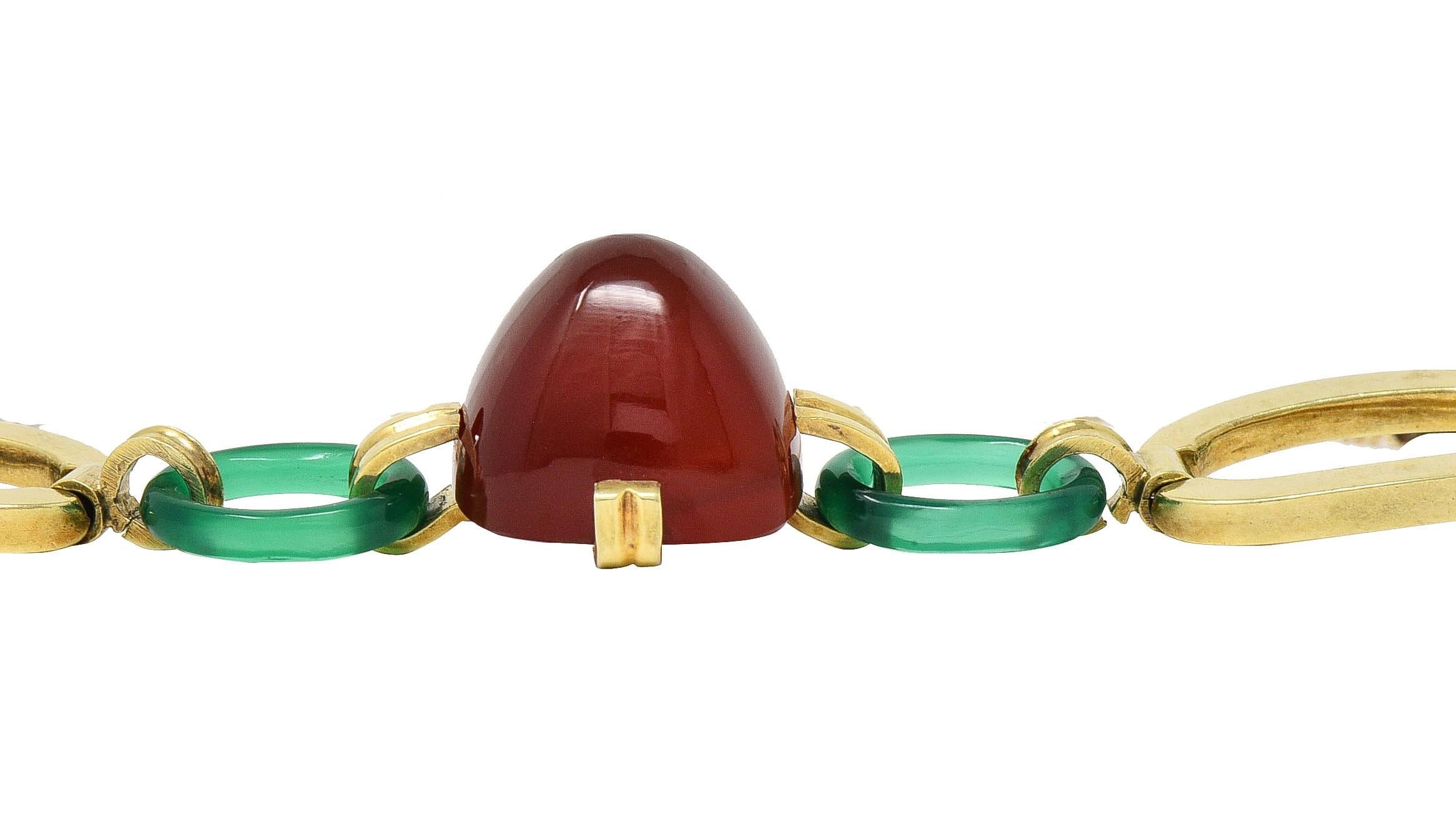 Carrington Co Art Deco Carnelian Chrysoprase 14 Karat Gold Antique Link Bracelet