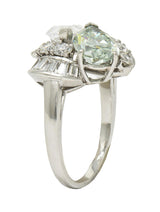 Mid-Century 5.13 CTW Fancy Green Diamond Platinum Toi-Et-Moi Bypass Vintage Ring