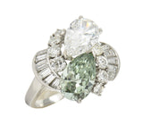 Mid-Century 5.13 CTW Fancy Green Diamond Platinum Toi-Et-Moi Bypass Vintage Ring