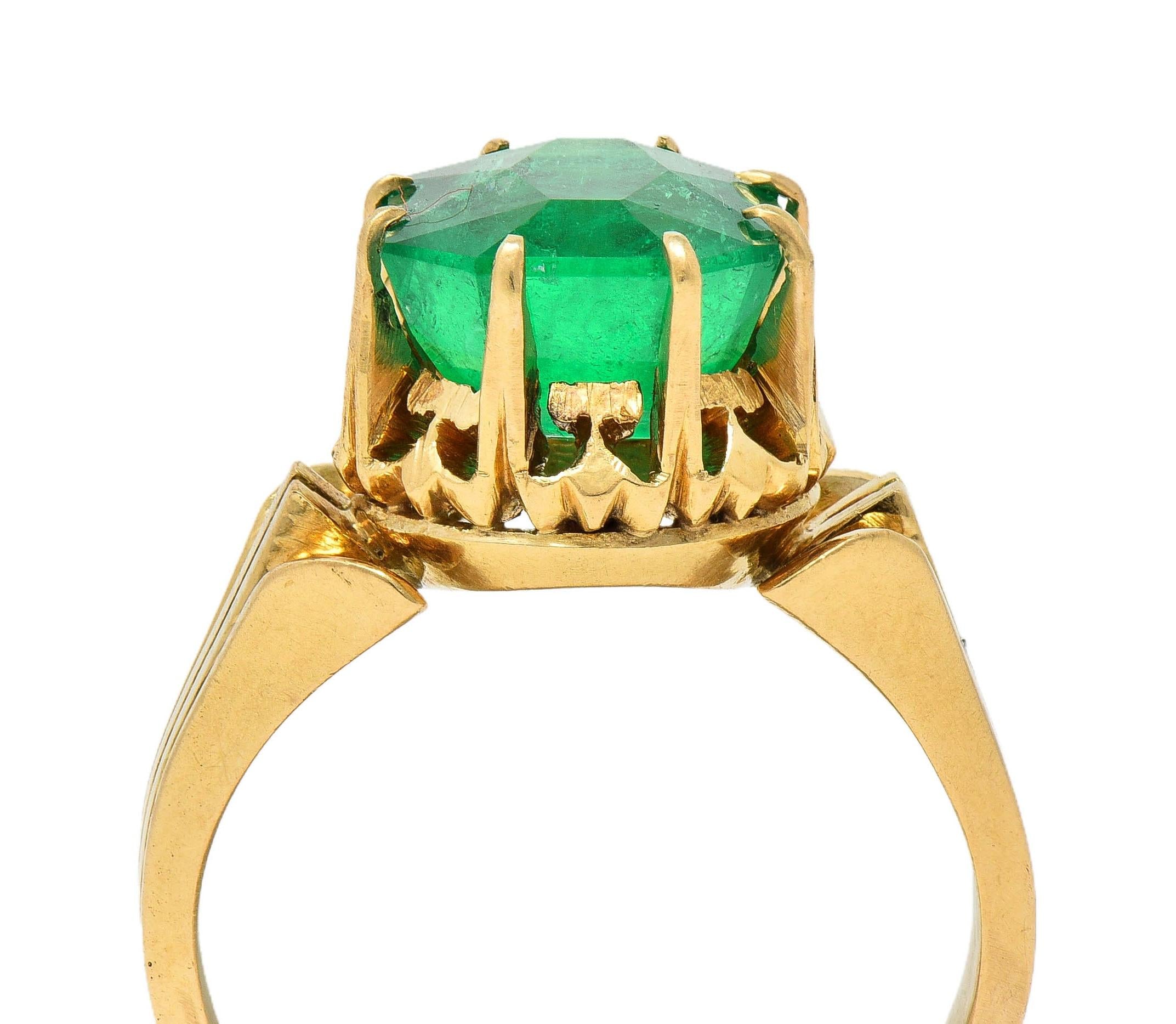 Victorian 3.60 CTW Colombian Emerald 14K Yellow Gold Antique Solitaire Ring GIA