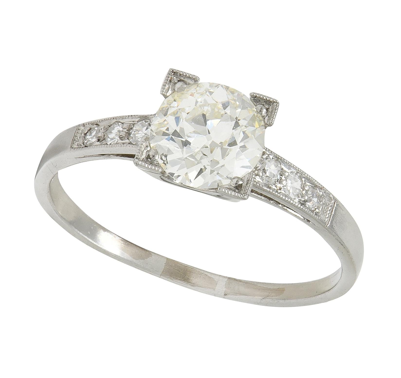 Mid-Century 1.12 CTW Old European Cut Diamond Platinum Vintage Engagement Ring