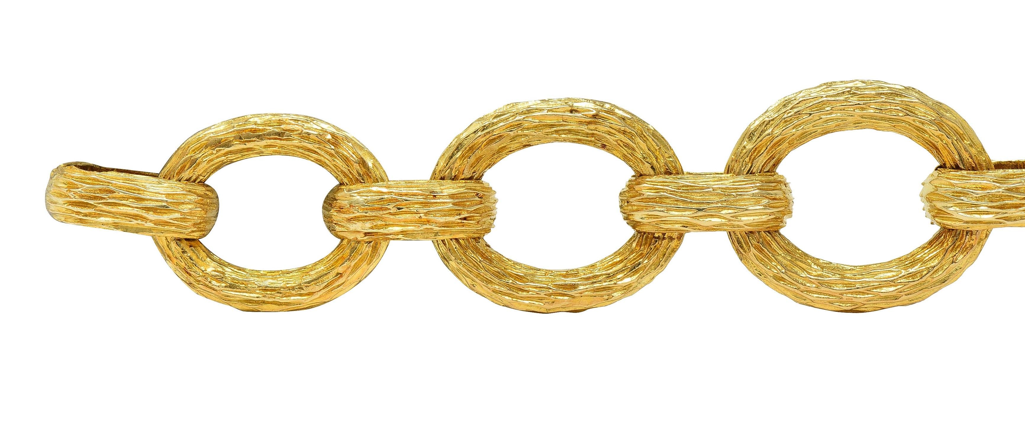 1970's 14 Karat Yellow Gold Wood Grain Link Vintage Bracelet