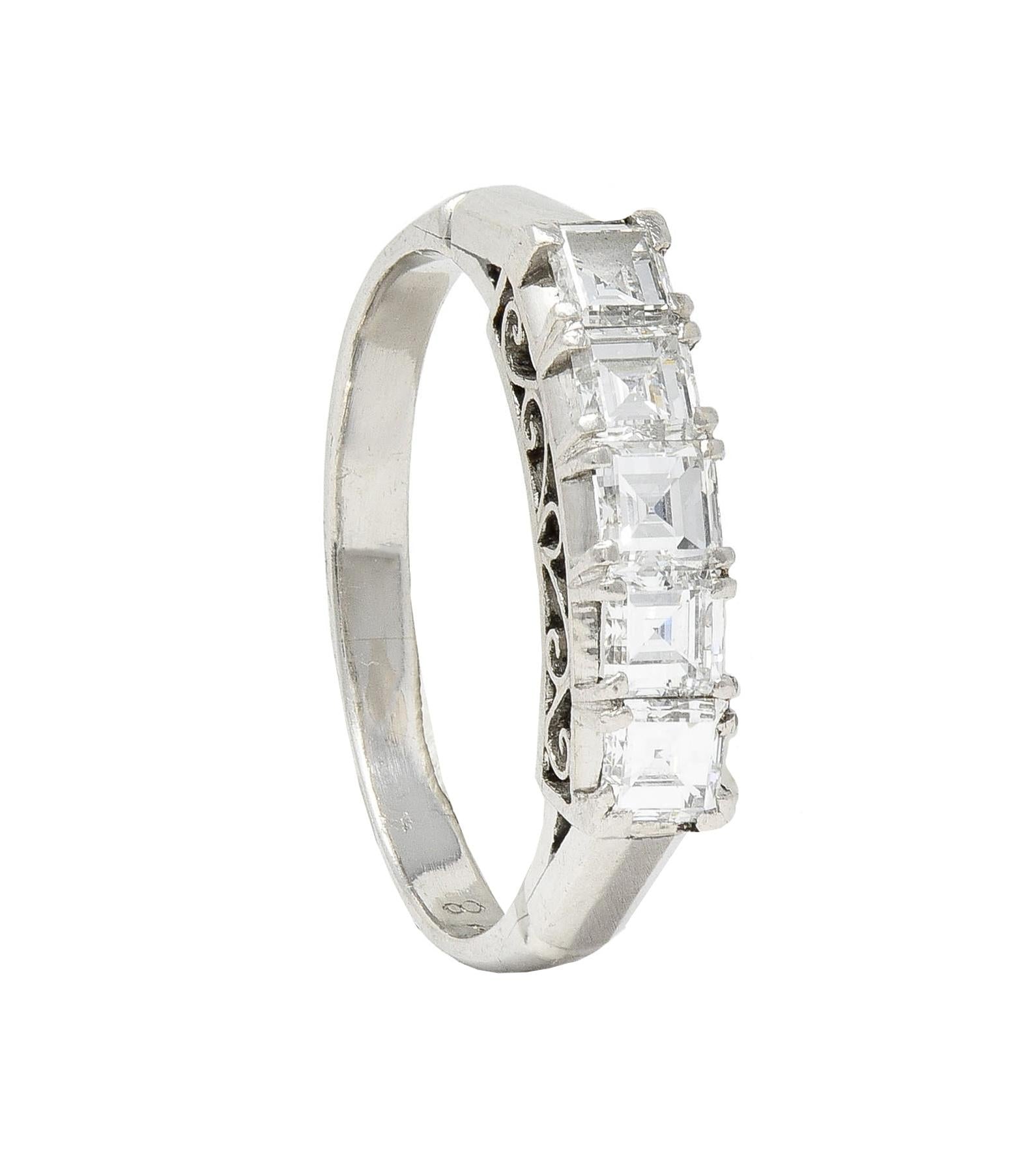 Contemporary 0.78 CTW Step Cut Diamond Platinum Five Stone Band Ring