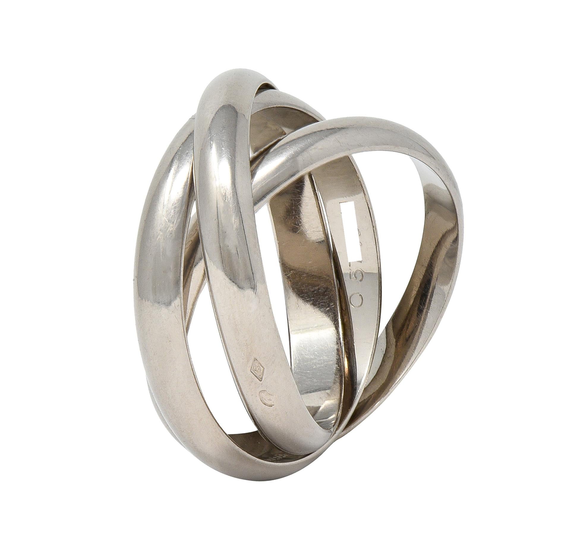 Cartier 1999 French 18 Karat White Gold Vintage Trinity Rolling Band Ring