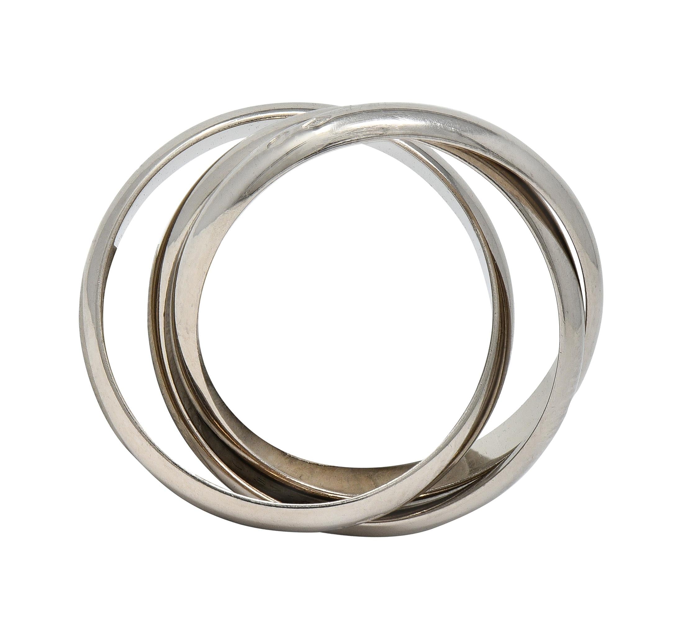 Cartier 1999 French 18 Karat White Gold Vintage Trinity Rolling Band Ring