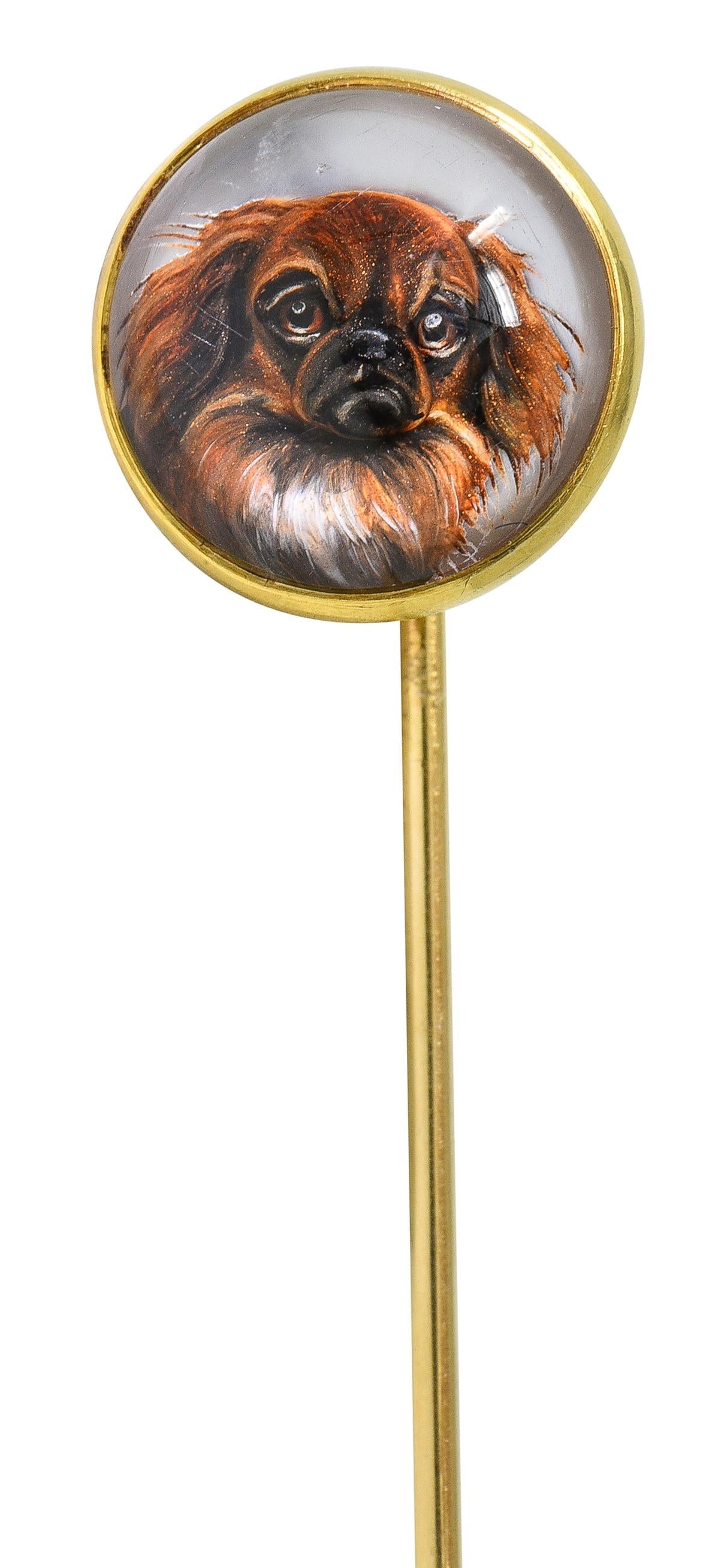 Tiffany & Co. Edwardian Essex Crystal 14K Gold Antique Pekingese Dog Stickpin