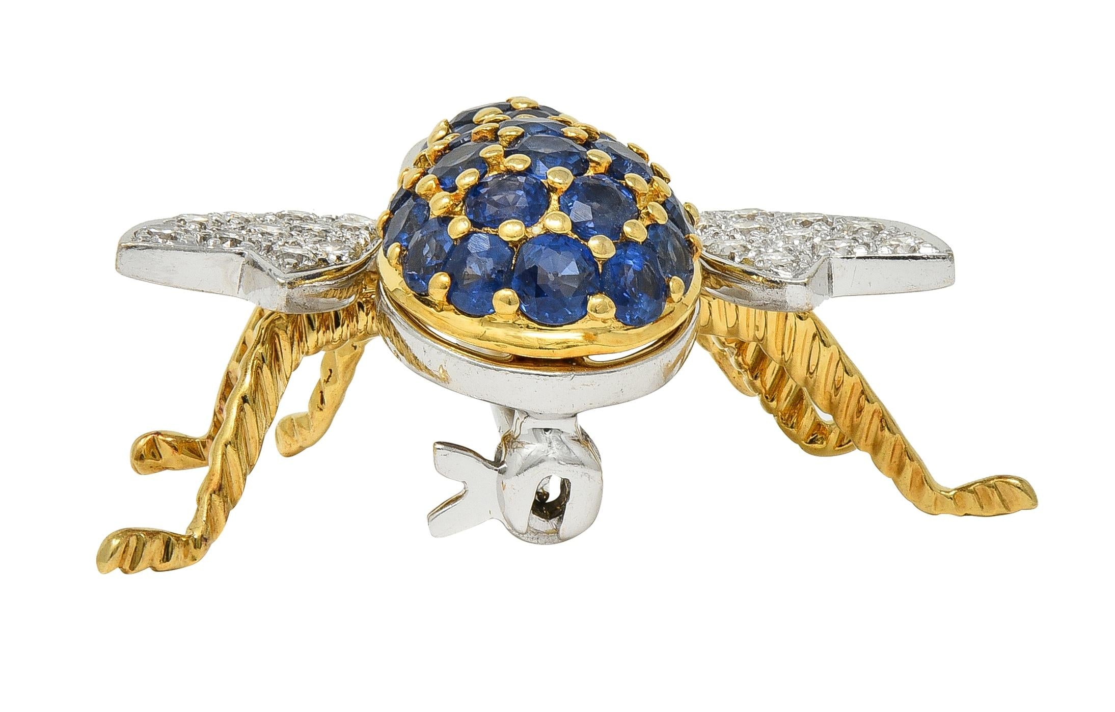 1960's Diamond Ruby Sapphire 18K Two-Tone Gold Vintage Bee Bug Brooch