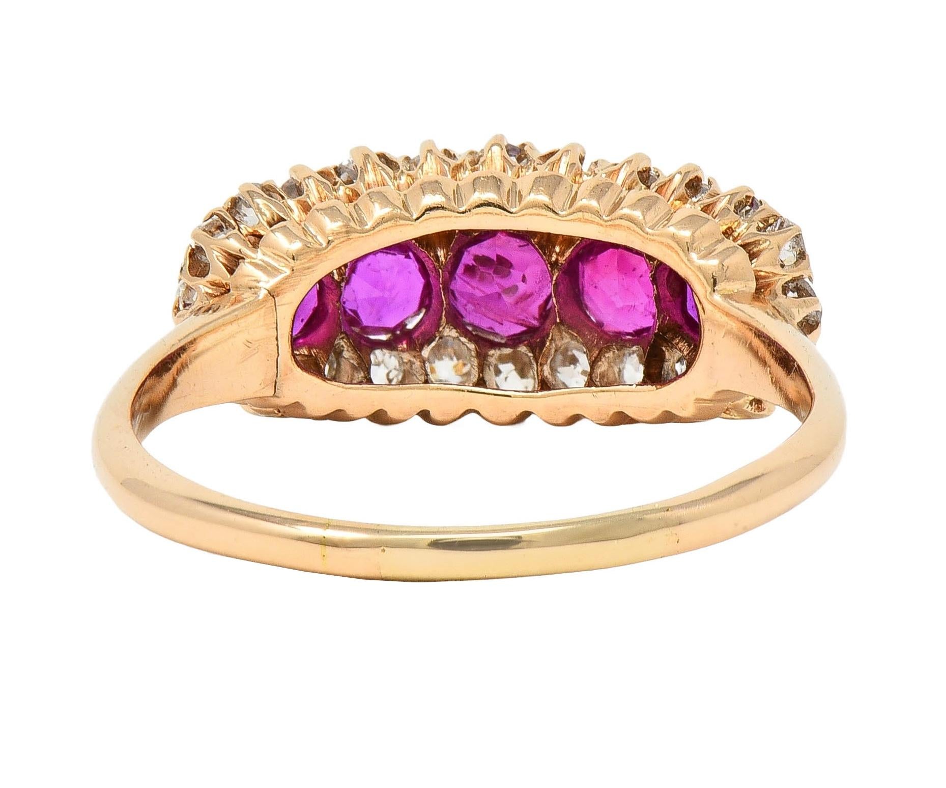 Victorian 1.33 CTW Ruby Diamond 14 Karat Yellow Gold Antique Five Stone Ring