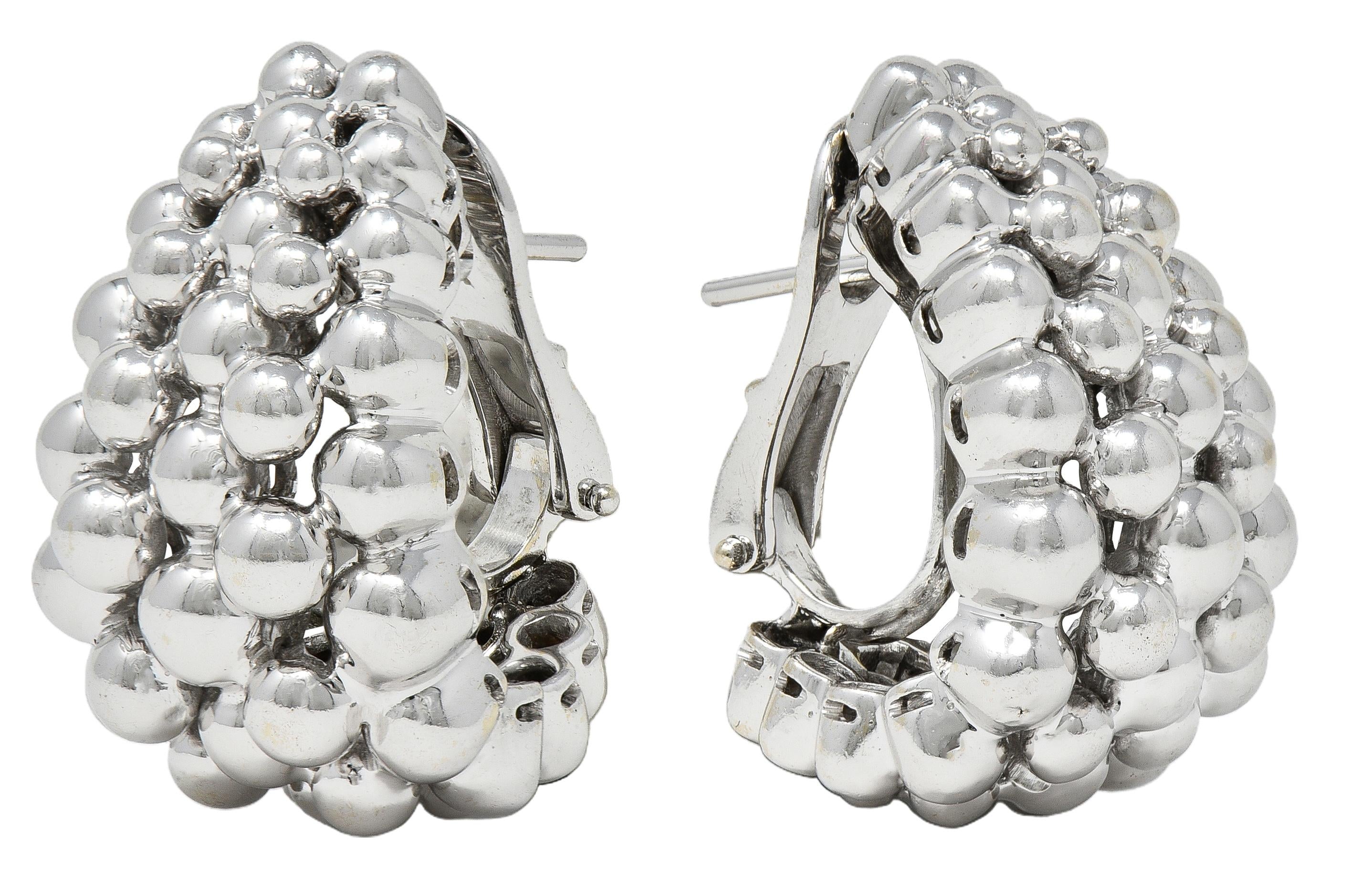 Boucheron French 1990's 18 Karat White Gold Grains De Raisins J Hoop Earrings
