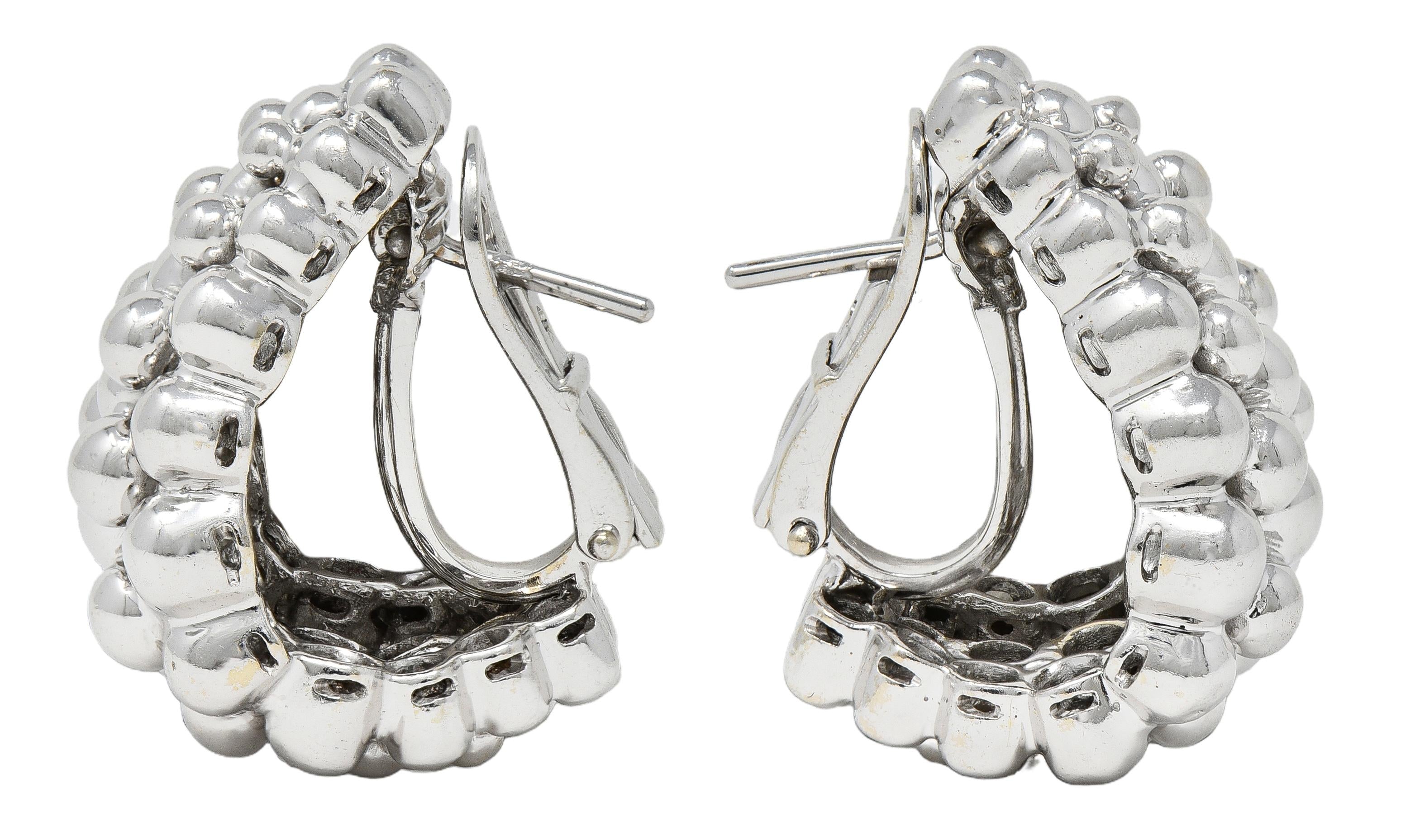 Boucheron French 1990's 18 Karat White Gold Grains De Raisins J Hoop Earrings