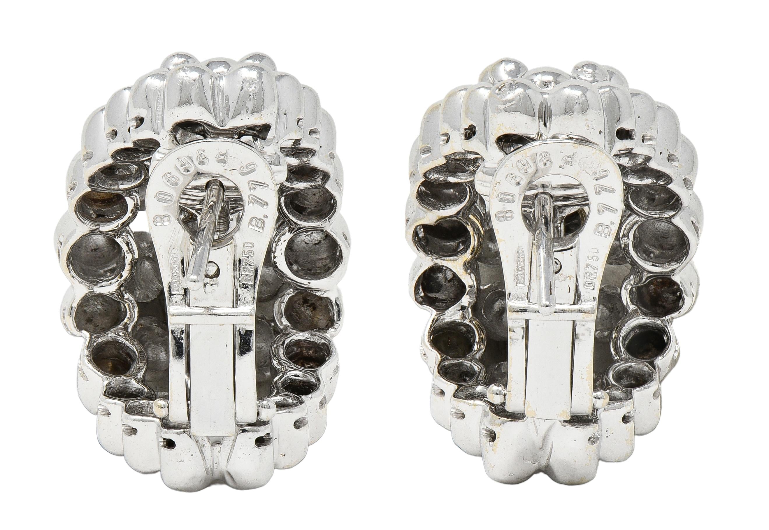Boucheron French 1990's 18 Karat White Gold Grains De Raisins J Hoop Earrings
