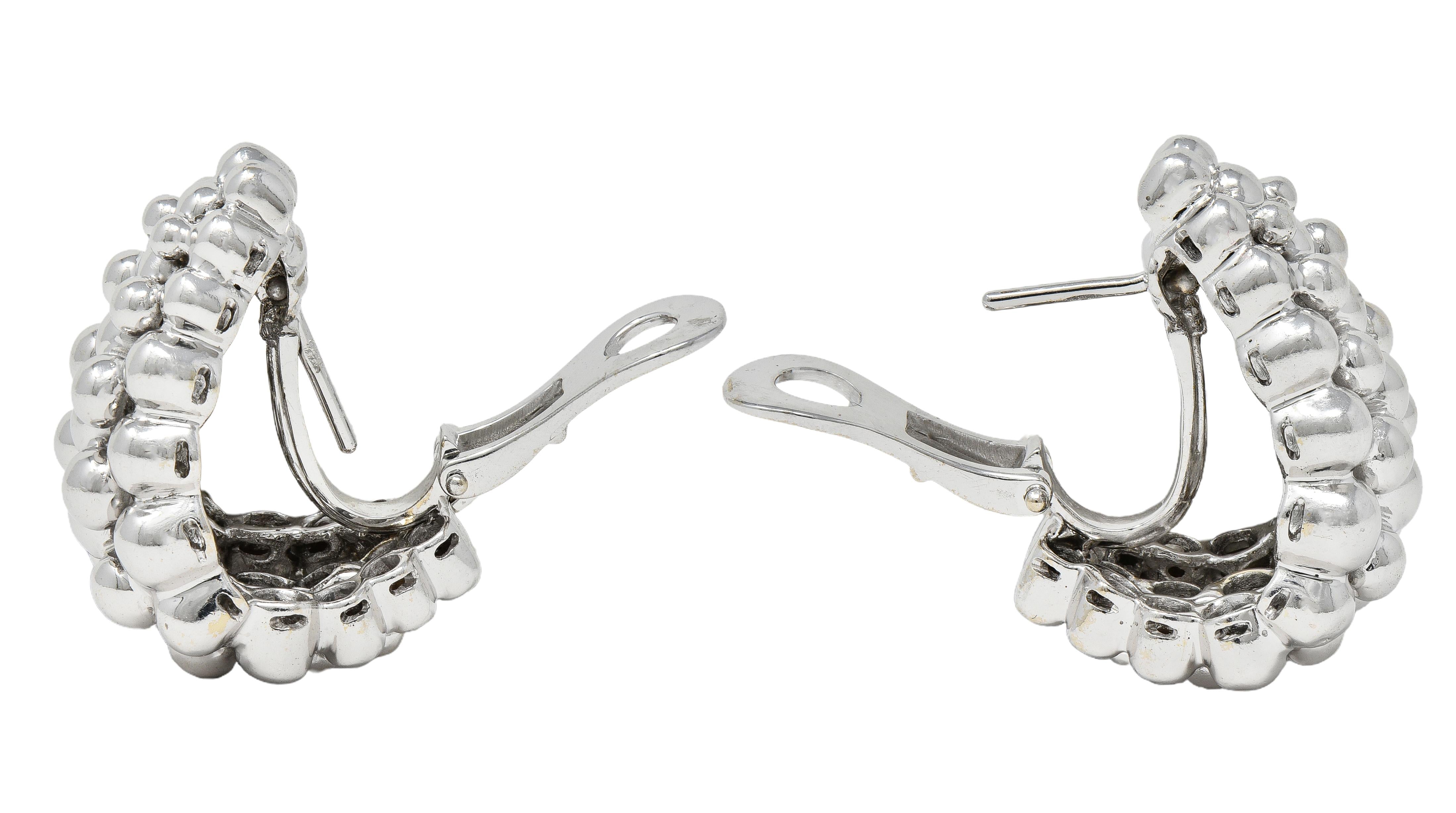 Boucheron French 1990's 18 Karat White Gold Grains De Raisins J Hoop Earrings