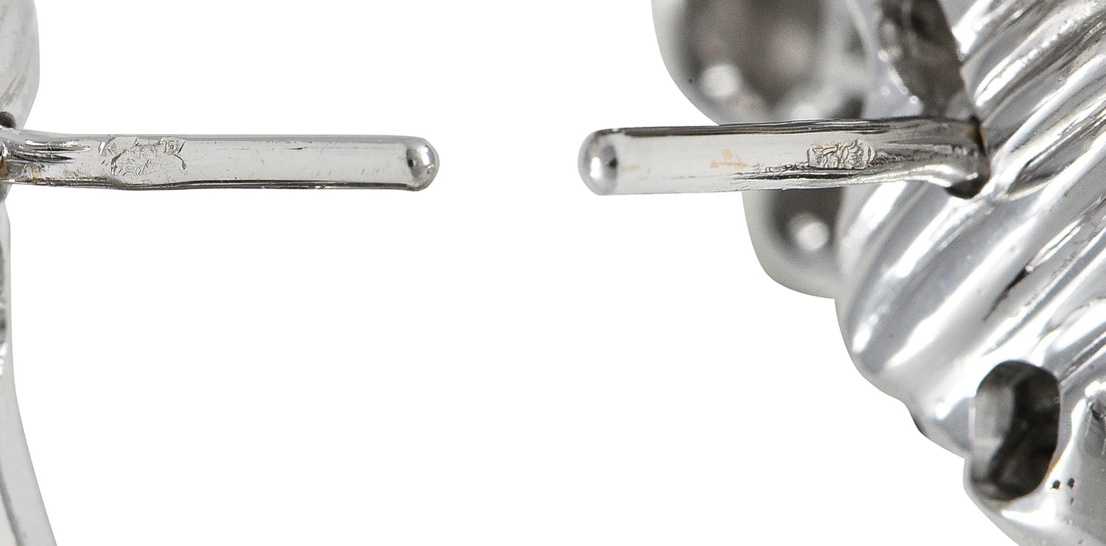 Boucheron French 1990's 18 Karat White Gold Grains De Raisins J Hoop Earrings