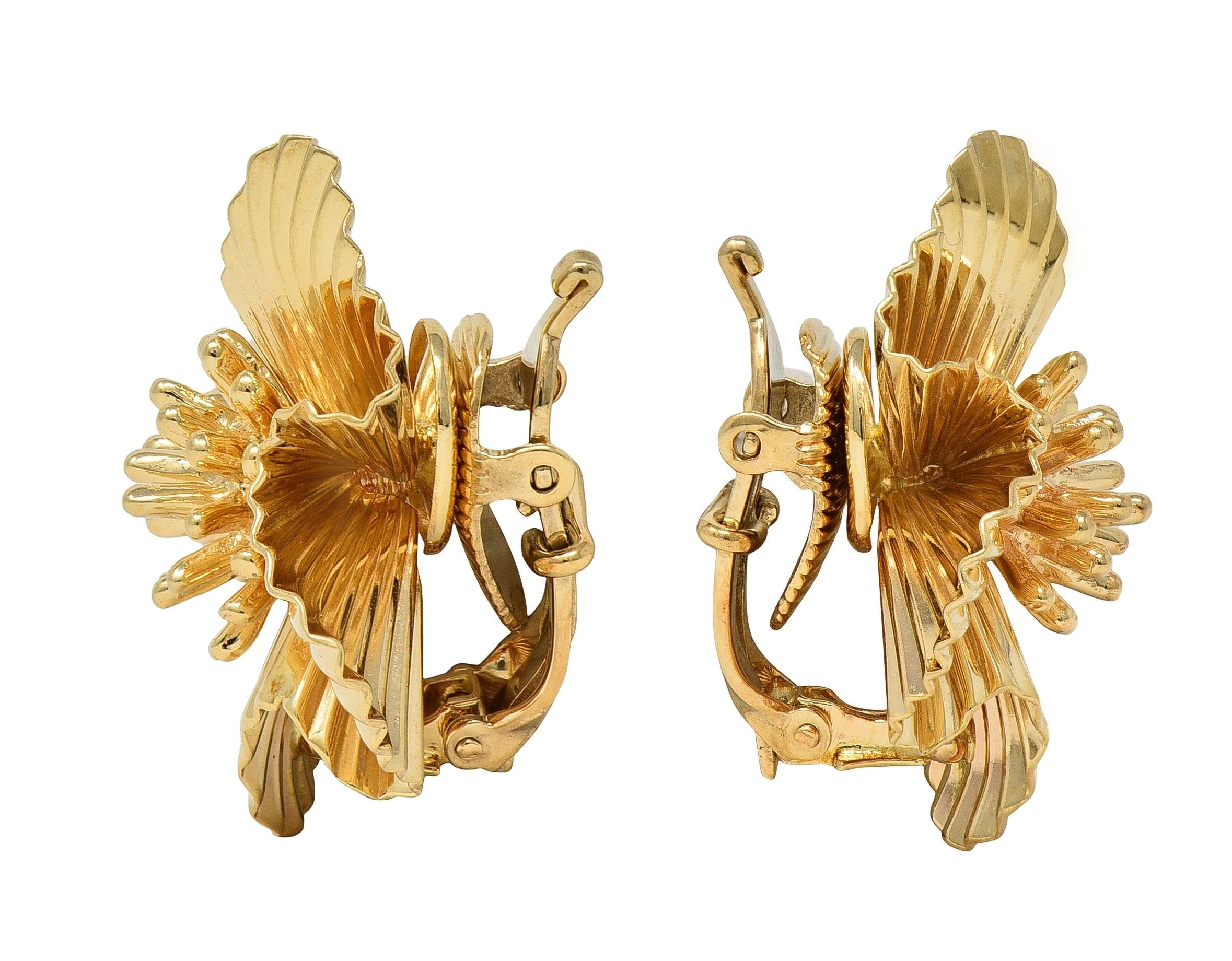 Tiffany & Co. Retro 14 Karat Yellow Gold Vintage Flower Ear-Clip Earrings