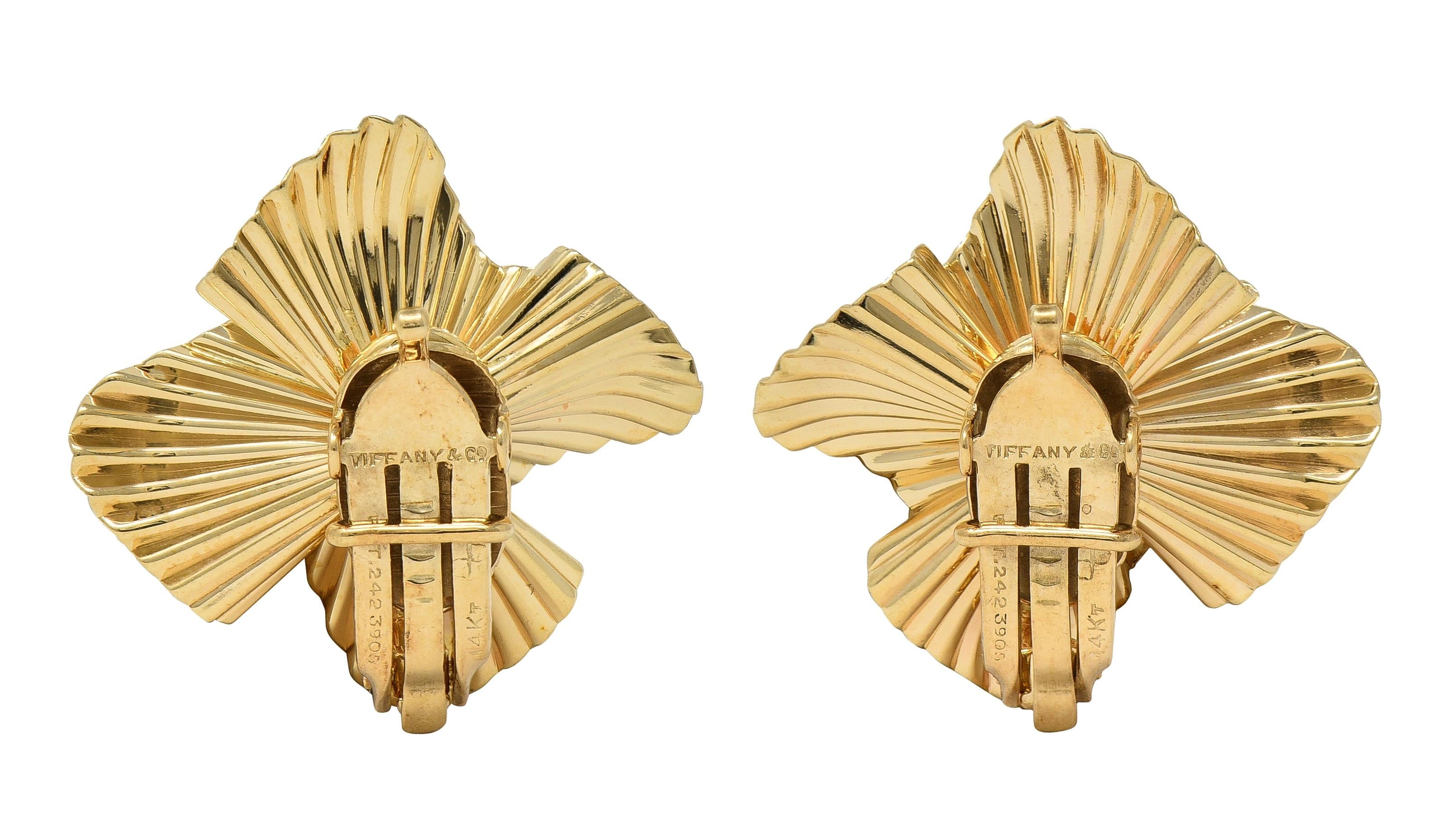 Tiffany & Co. Retro 14 Karat Yellow Gold Vintage Flower Ear-Clip Earrings