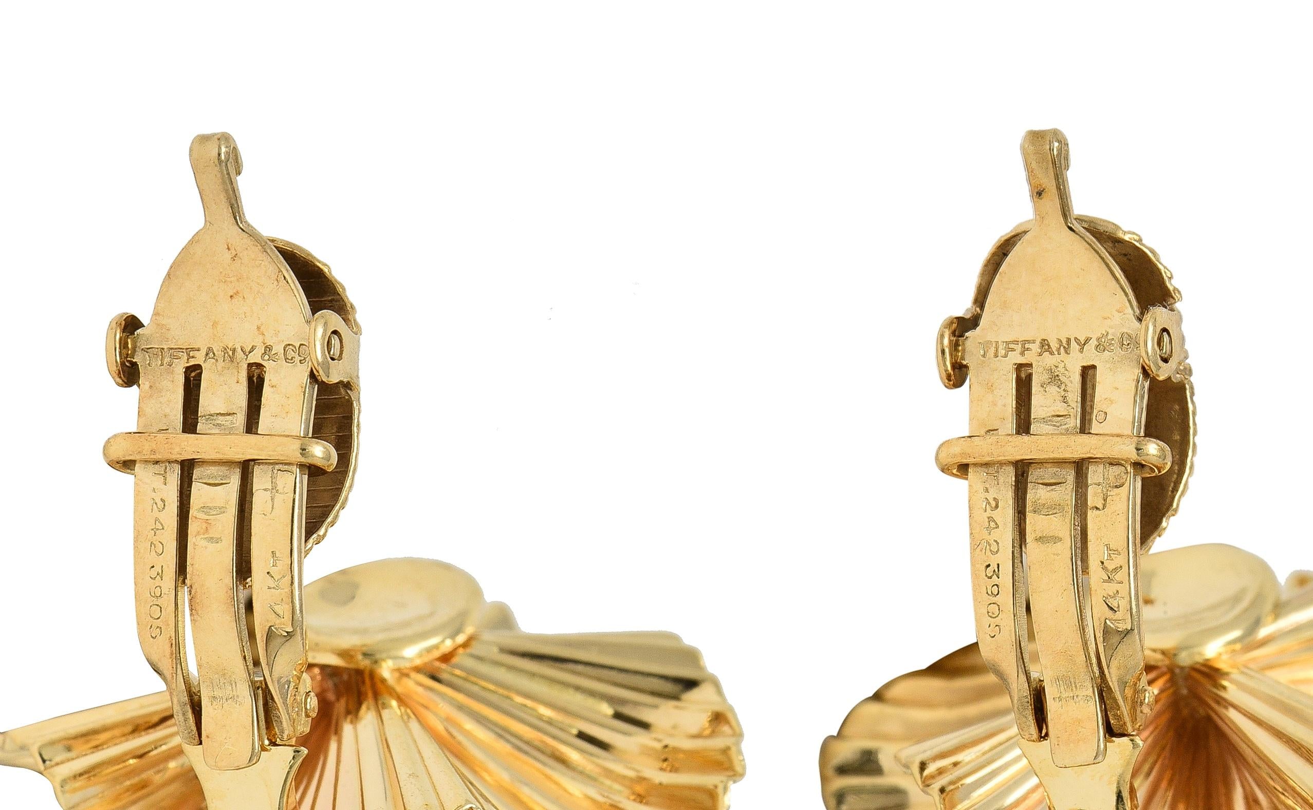 Tiffany & Co. Retro 14 Karat Yellow Gold Vintage Flower Ear-Clip Earrings