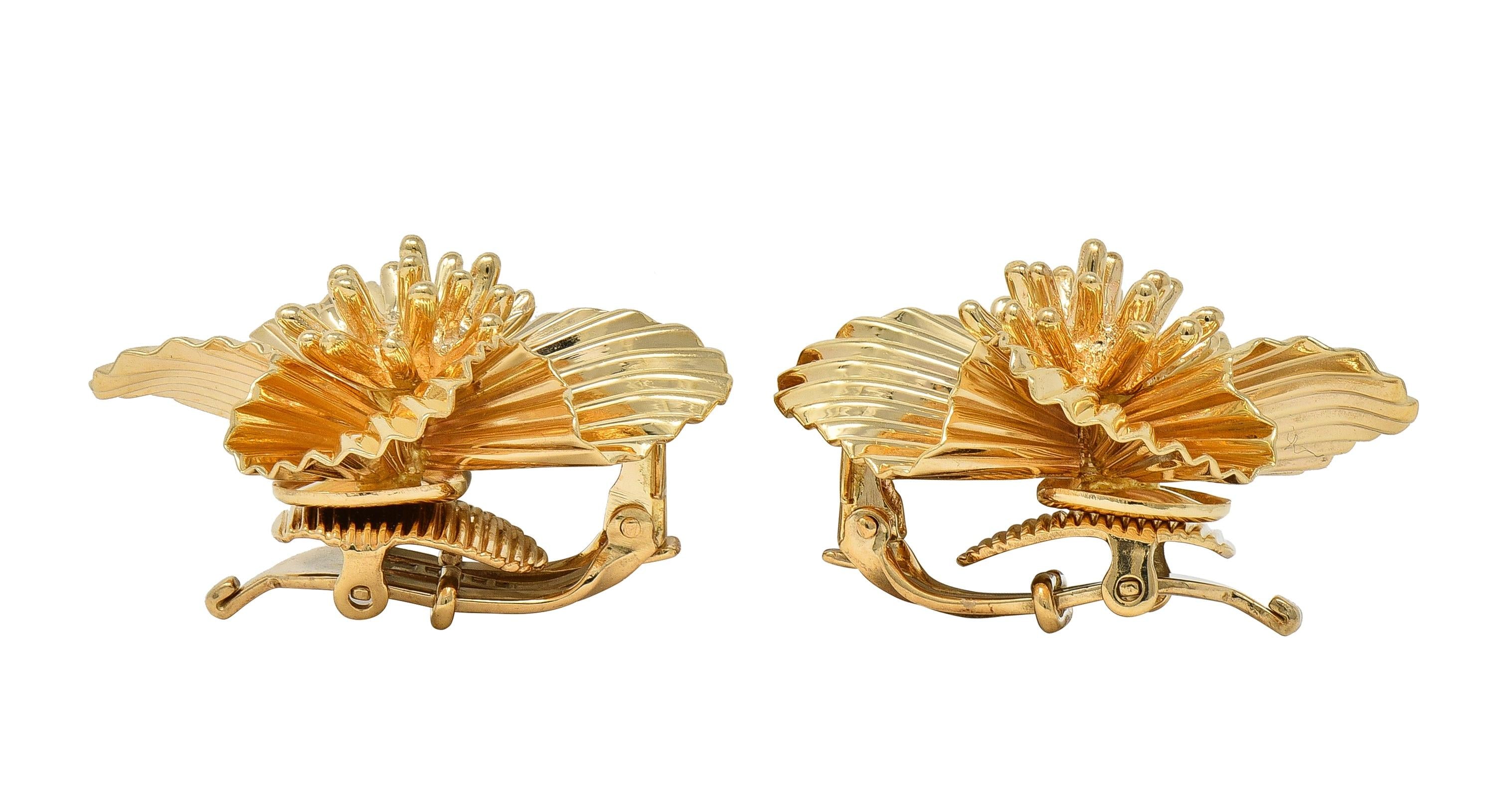 Tiffany & Co. Retro 14 Karat Yellow Gold Vintage Flower Ear-Clip Earrings