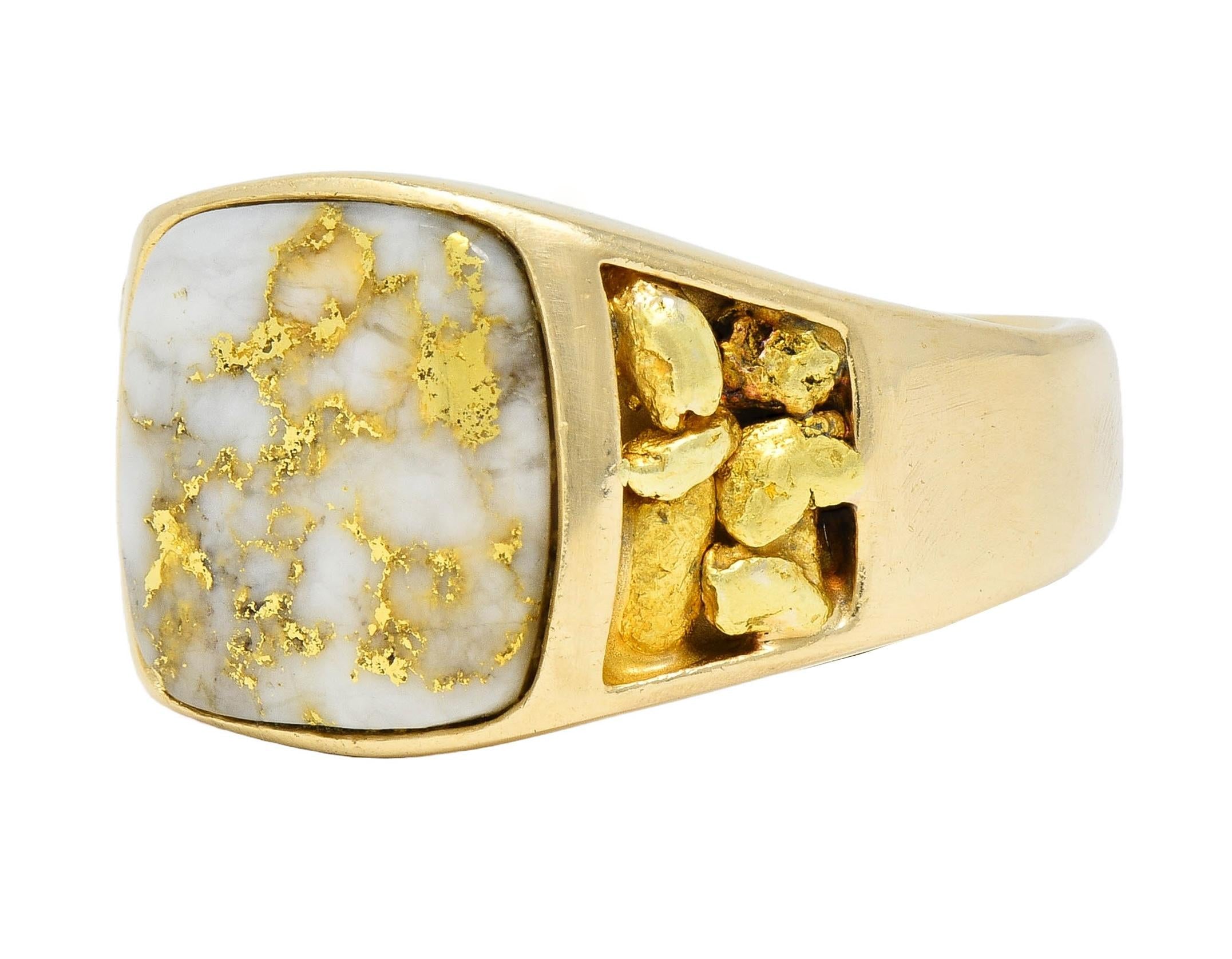 1960s Gold Quartz 14 Karat Yellow Gold Vintage Nugget Signet Ring