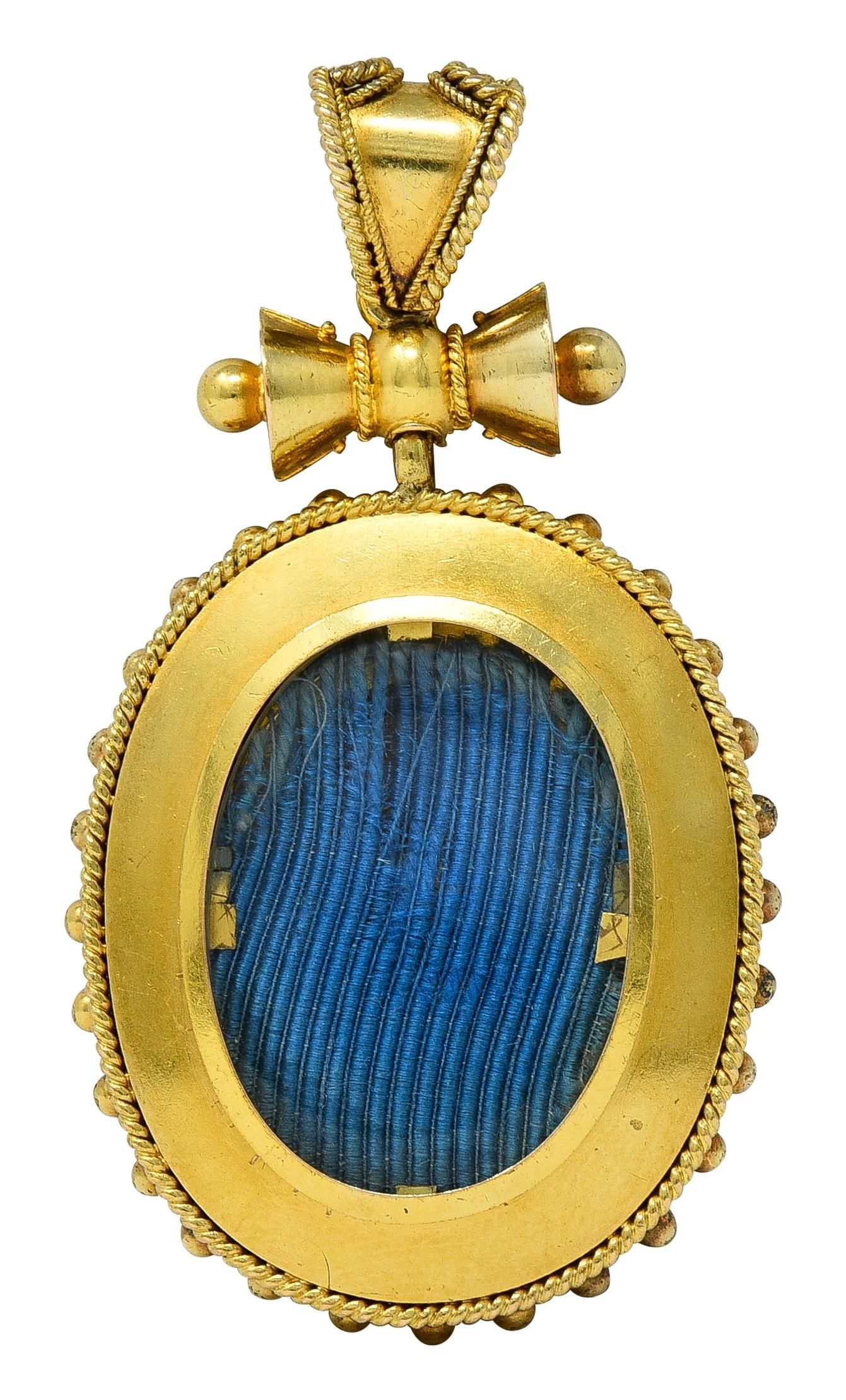 Victorian Etruscan Revival Multi-Gem Enamel 14K Gold Antique Star Locket Pendant