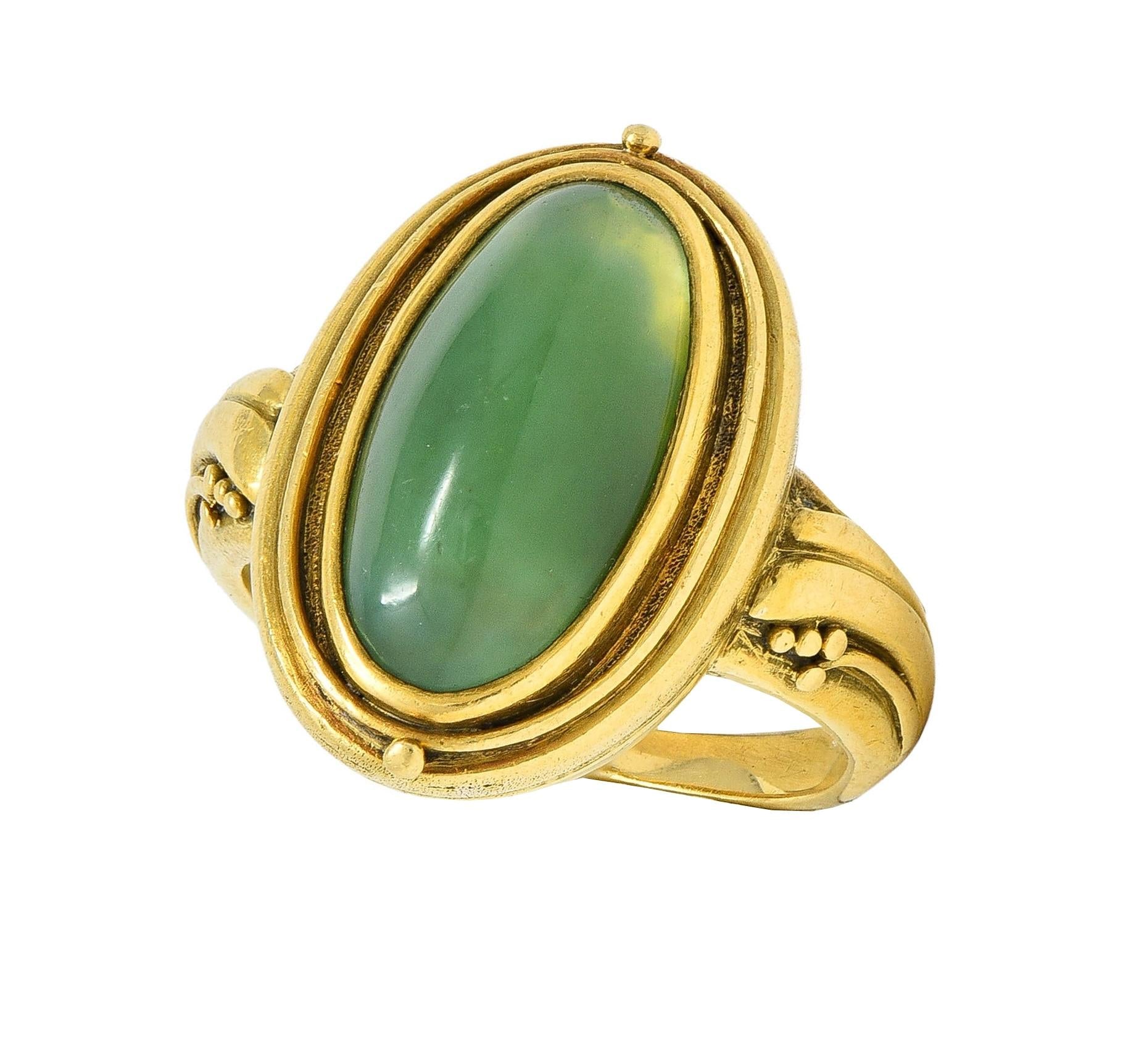 Art Nouveau Jadeite Jade 18 Karat Yellow Gold Antique Signet Ring