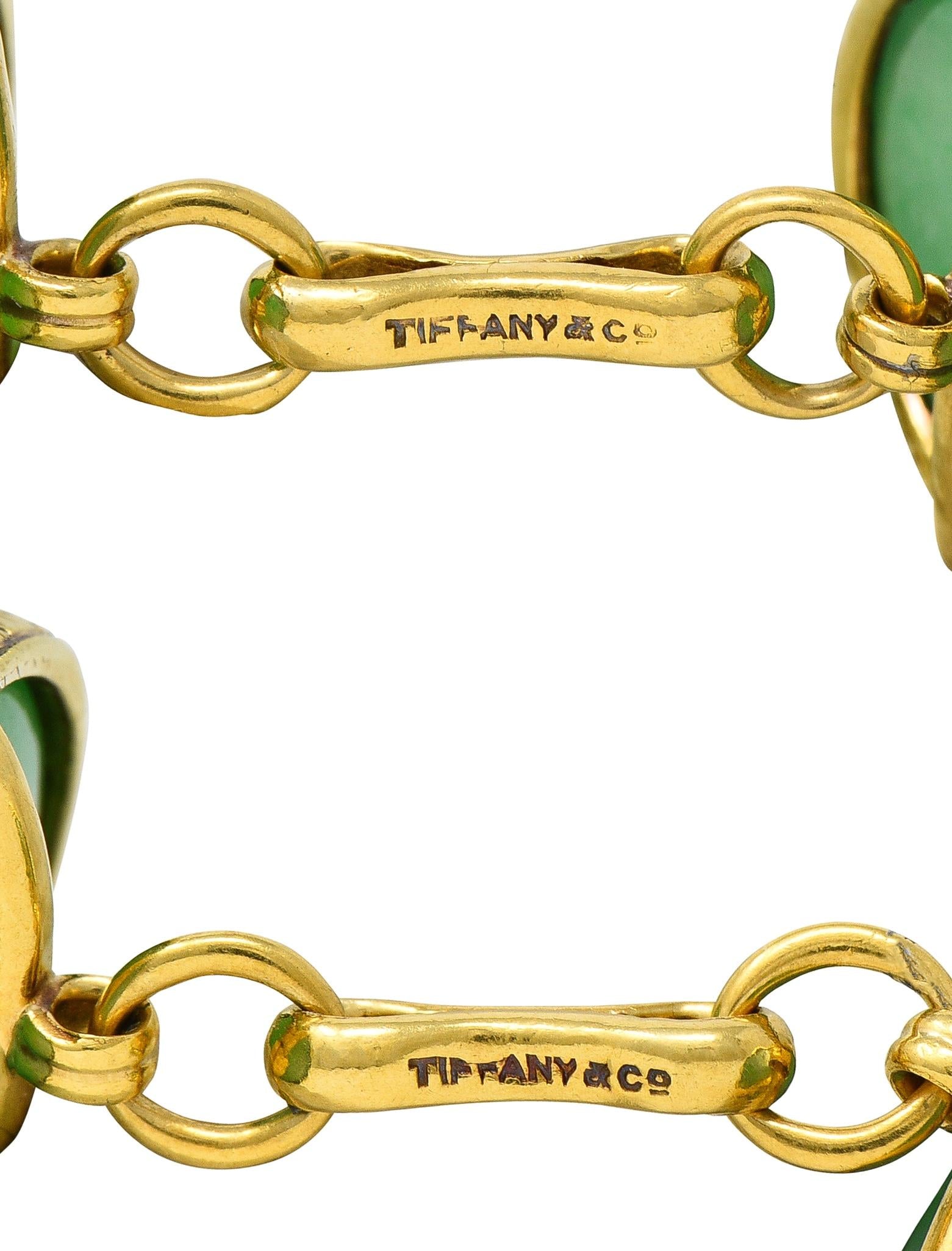 Tiffany & Co. Early Art Deco Jadeite Jade 18 Karat Yellow Gold Antique Cufflinks